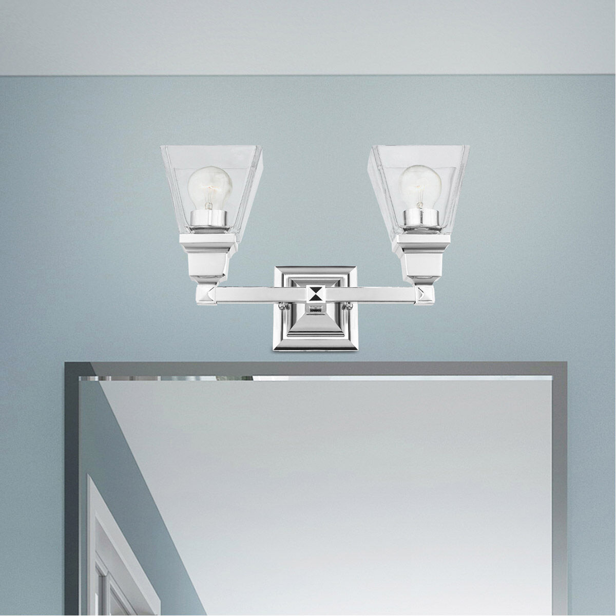 Mission 2 Light 15 inch Polished Chrome Vanity Sconce Wall Light