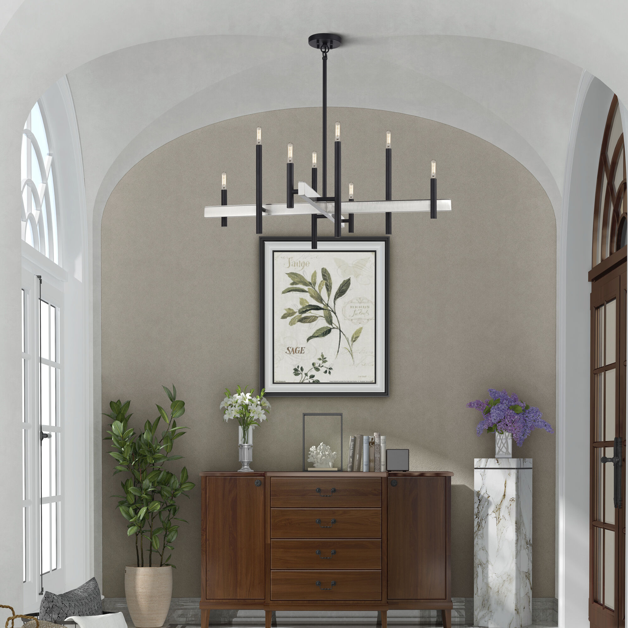 Denmark 8 Light 36 inch Black with Brushed Nickel Accents Chandelier Ceiling Light