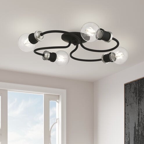 Bromley 4 Light 16 inch Black with Brushed Nickel Accents Flush Mount Ceiling Light, Large