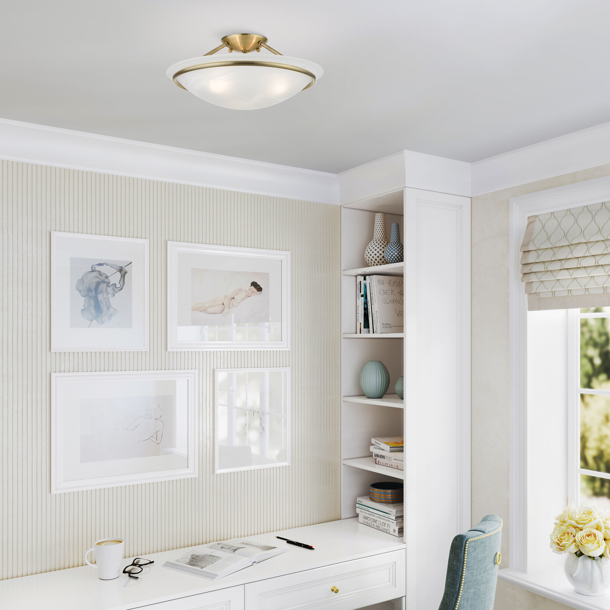 Newburgh 3 Light 16 inch Antique Brass Semi-Flush Ceiling Light