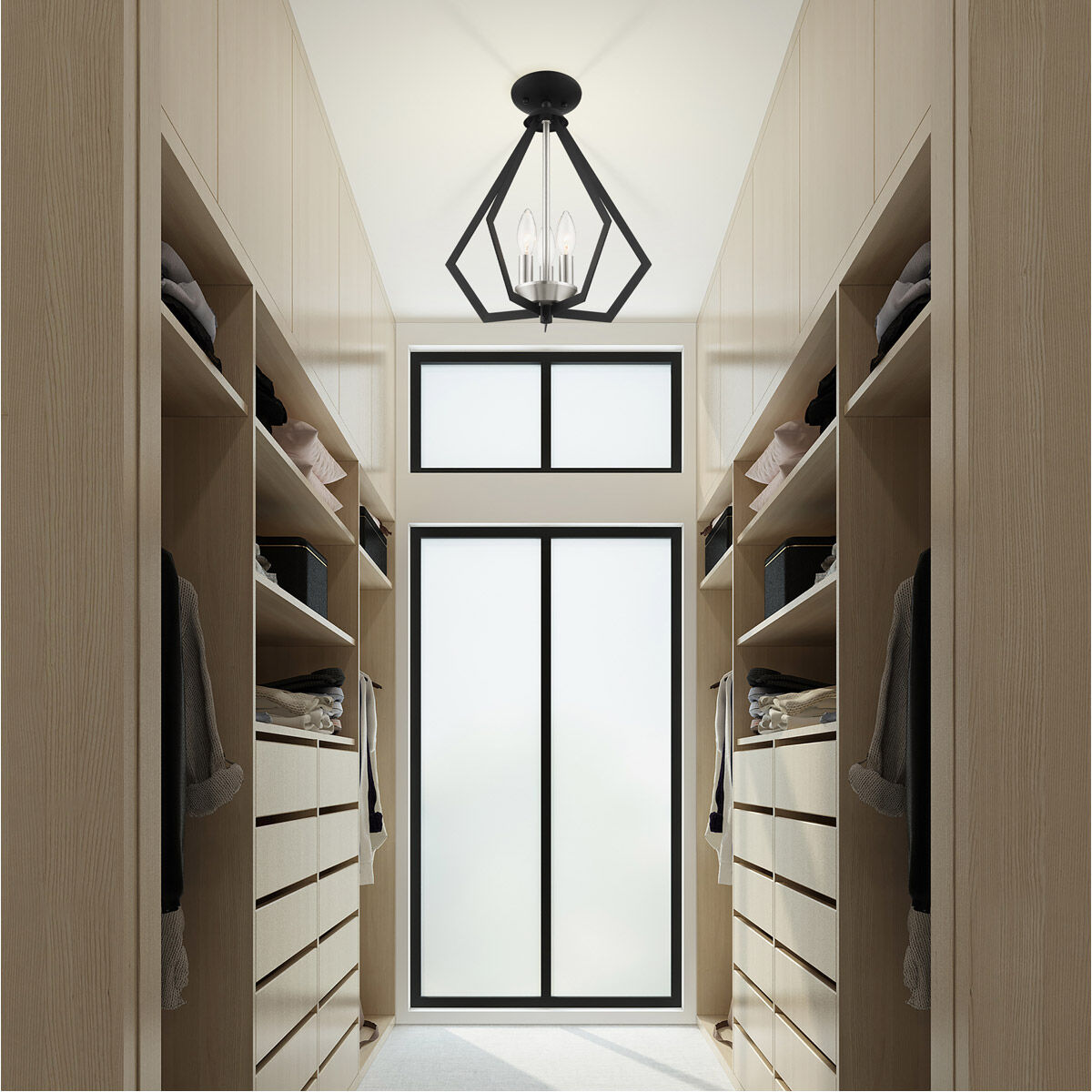 Prism 3 Light 14 inch Black with Brushed Nickel Cluster Convertible Semi Flush/Pendant Ceiling Light