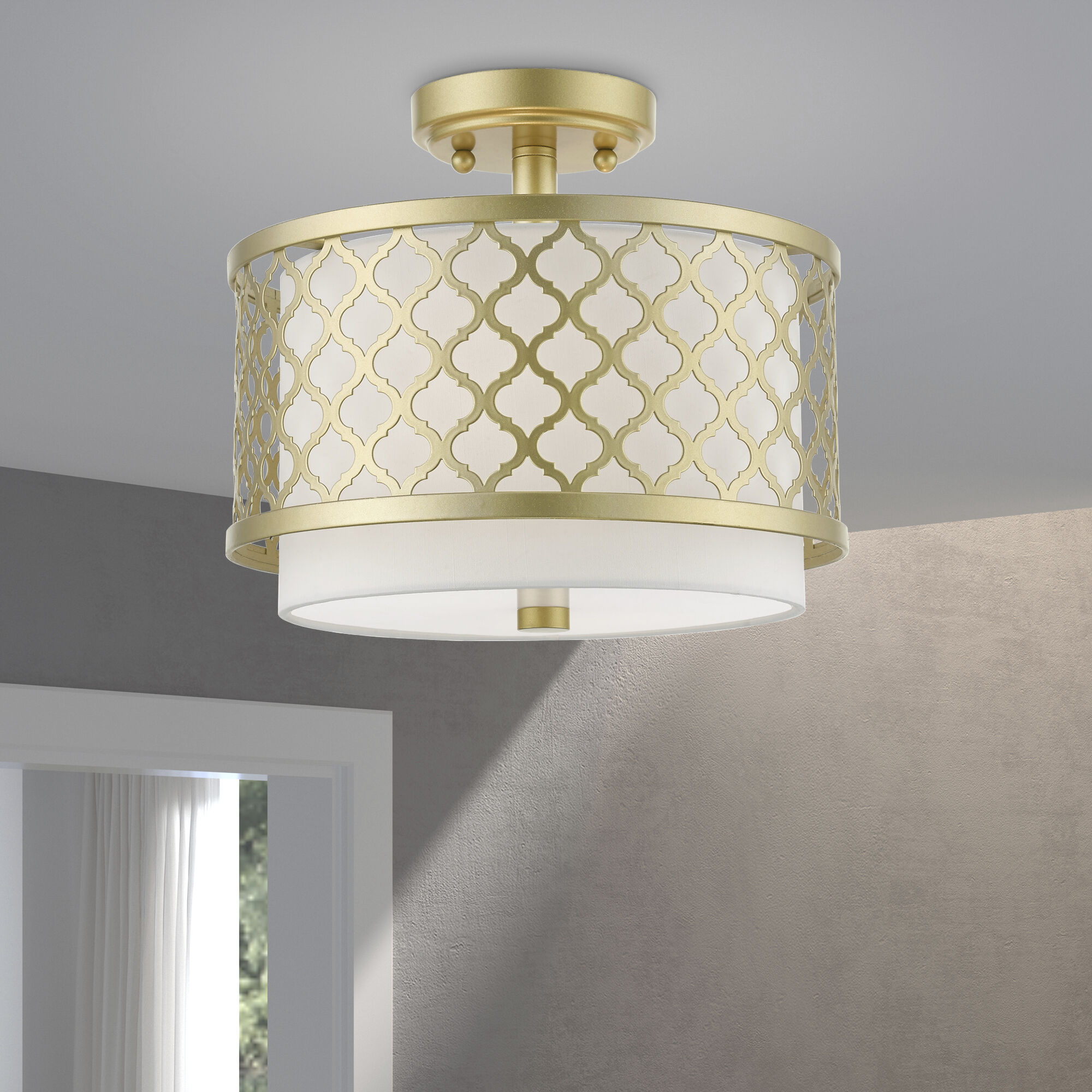 Arabesque 2 Light 12 inch Soft Gold Small Semi-Flush Ceiling Light, Small