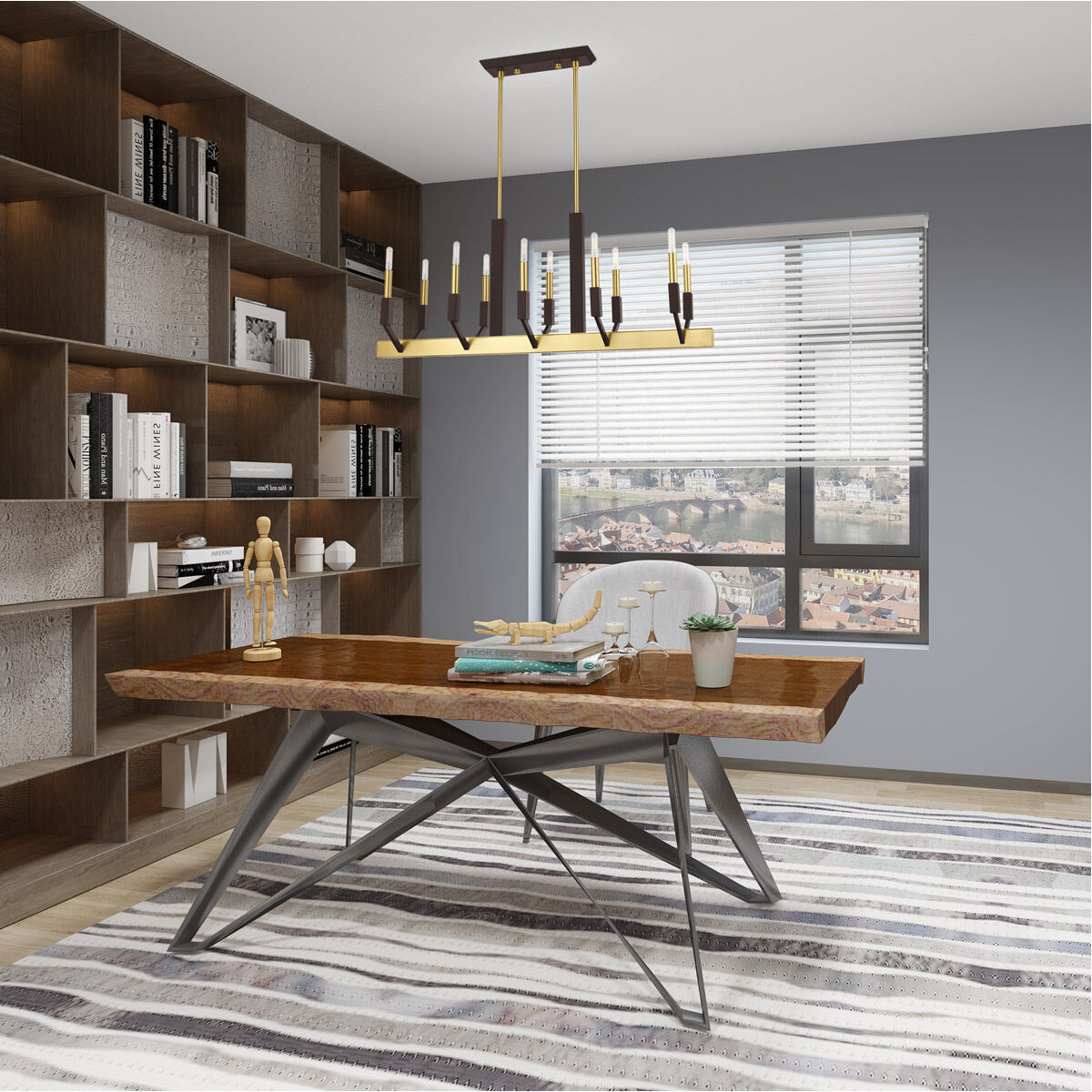 Beckett 10 Light 40 inch Satin Brass & Bronze Linear Chandelier Ceiling Light