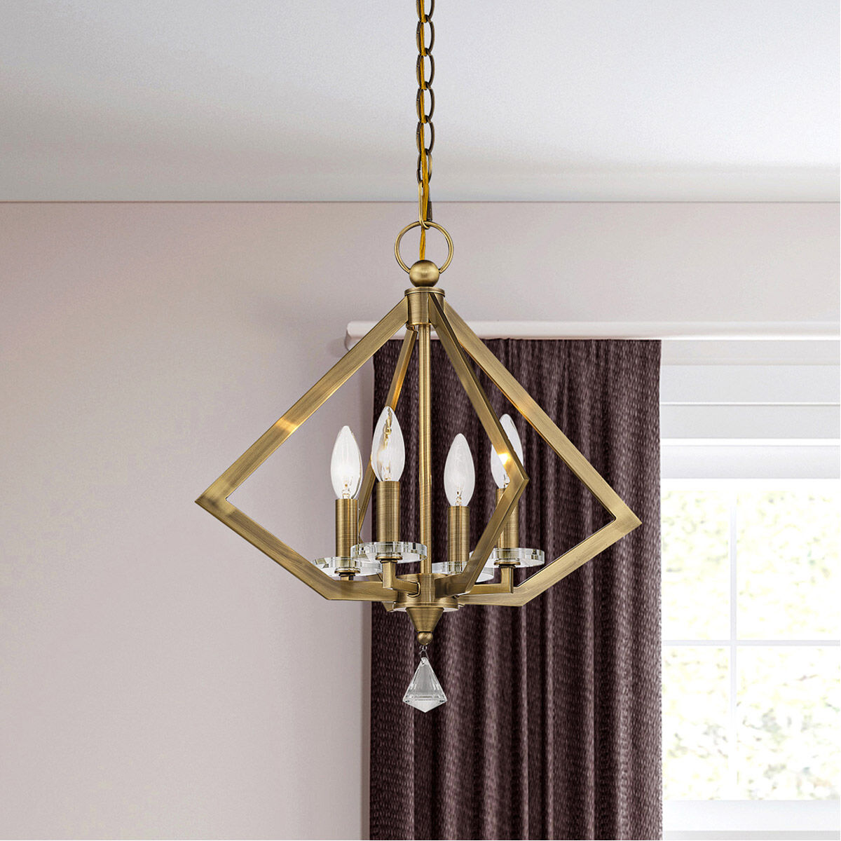 Diamond 4 Light 18 inch Antique Brass Chandelier Ceiling Light