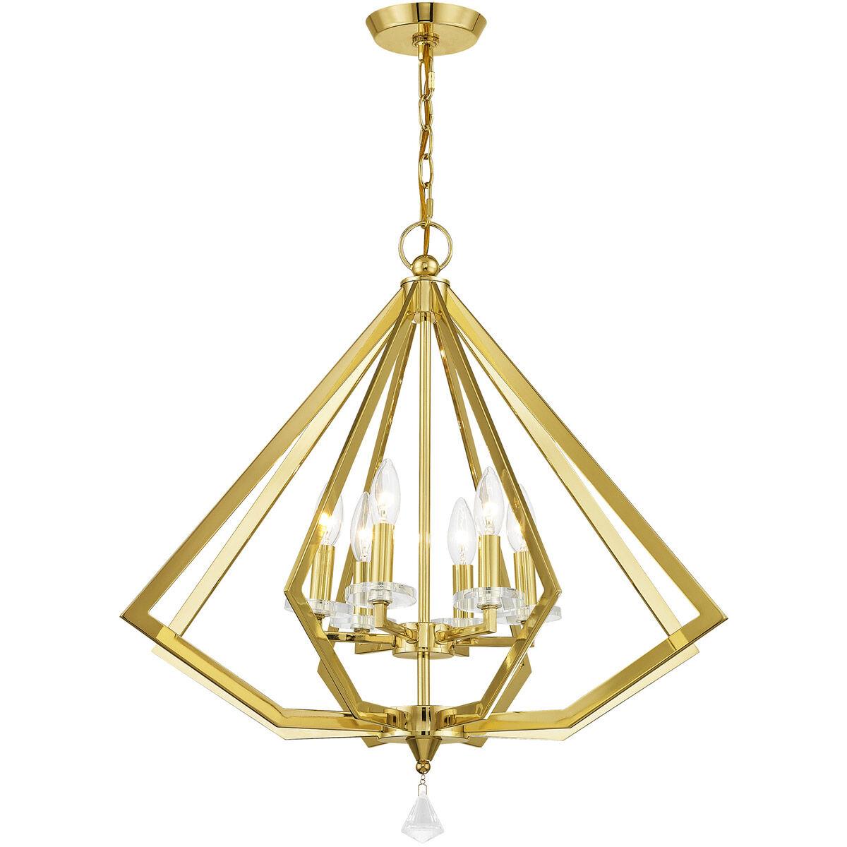 Diamond 6 Light 25 inch Polished Brass Chandelier Ceiling Light