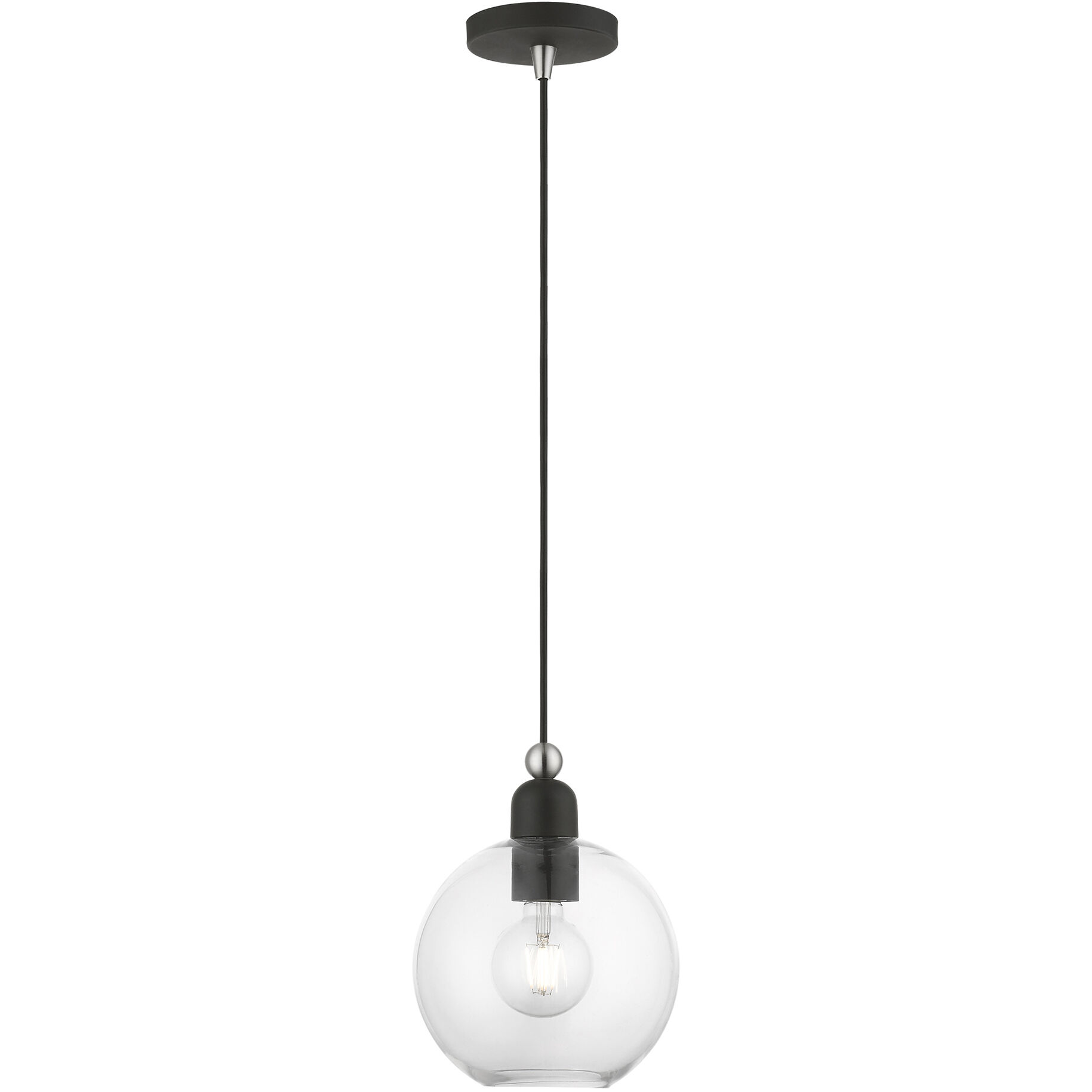Downtown 1 Light 8 inch Black with Brushed Nickel Accents Pendant Ceiling Light, Sphere