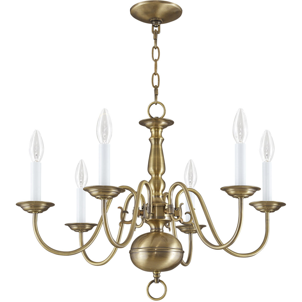 Williamsburgh 6 Light 24 inch Antique Brass Chandelier Ceiling Light
