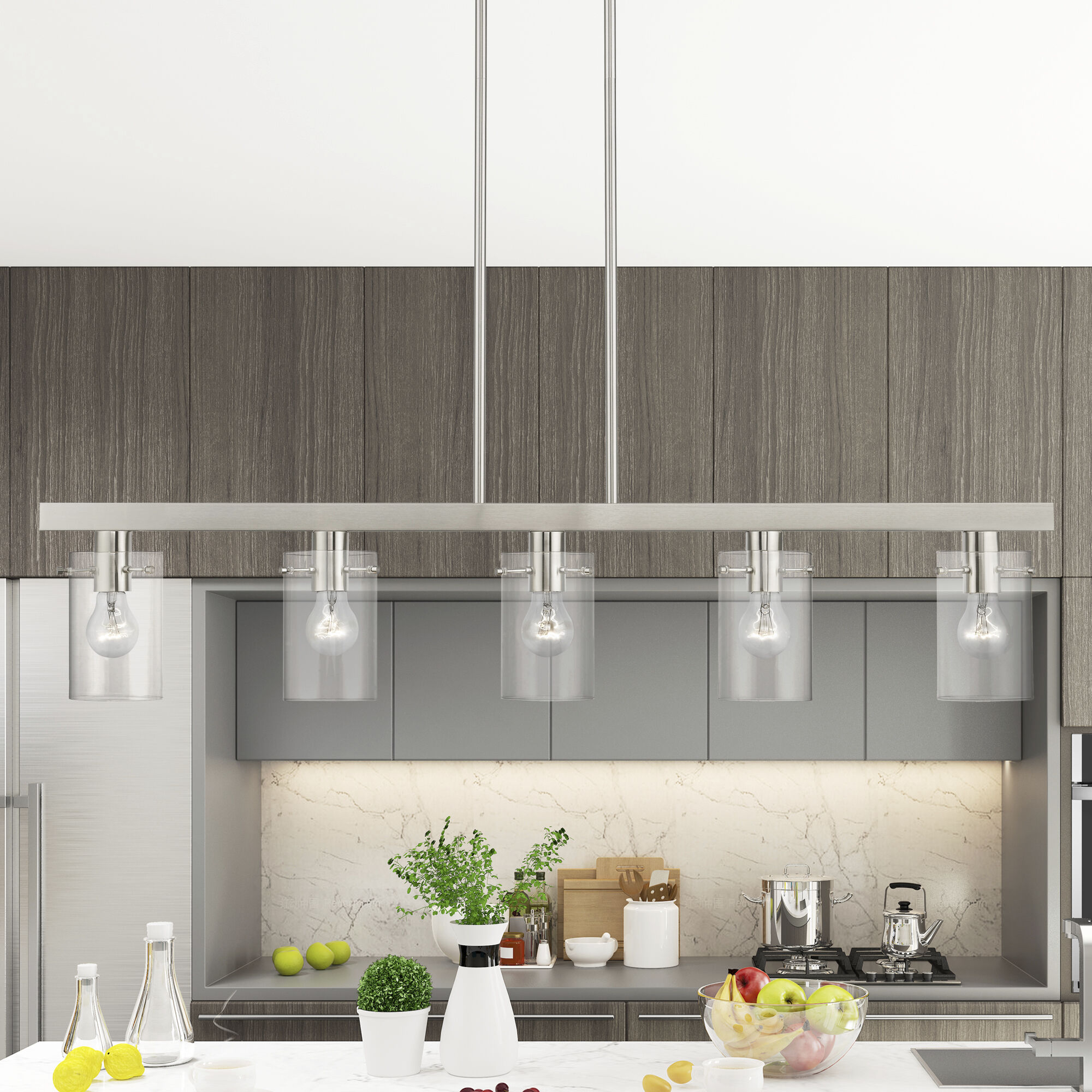 Munich 5 Light 42 inch Brushed Nickel Linear Chandelier Ceiling Light