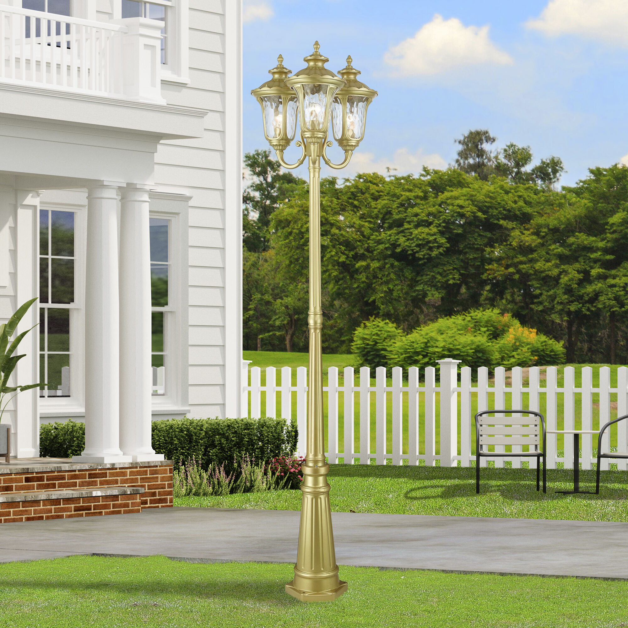 Oxford 3 Light 87 inch Soft Gold Outdoor Post Light, 3-Head