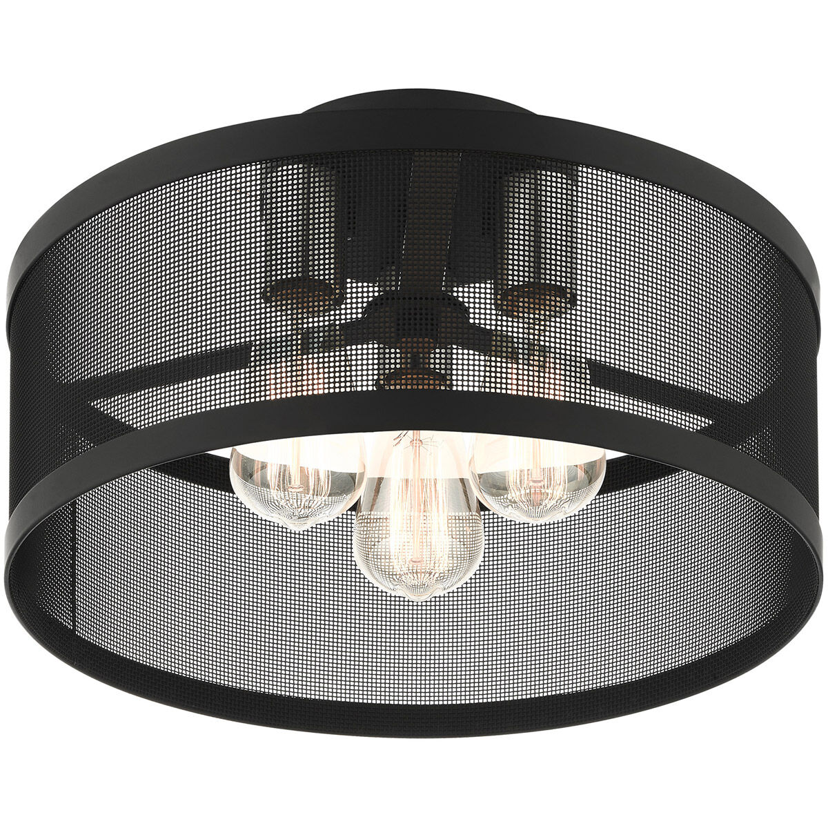 Industro 3 Light 15 inch Black with Brushed Nickel Accents Semi Flush Ceiling Light