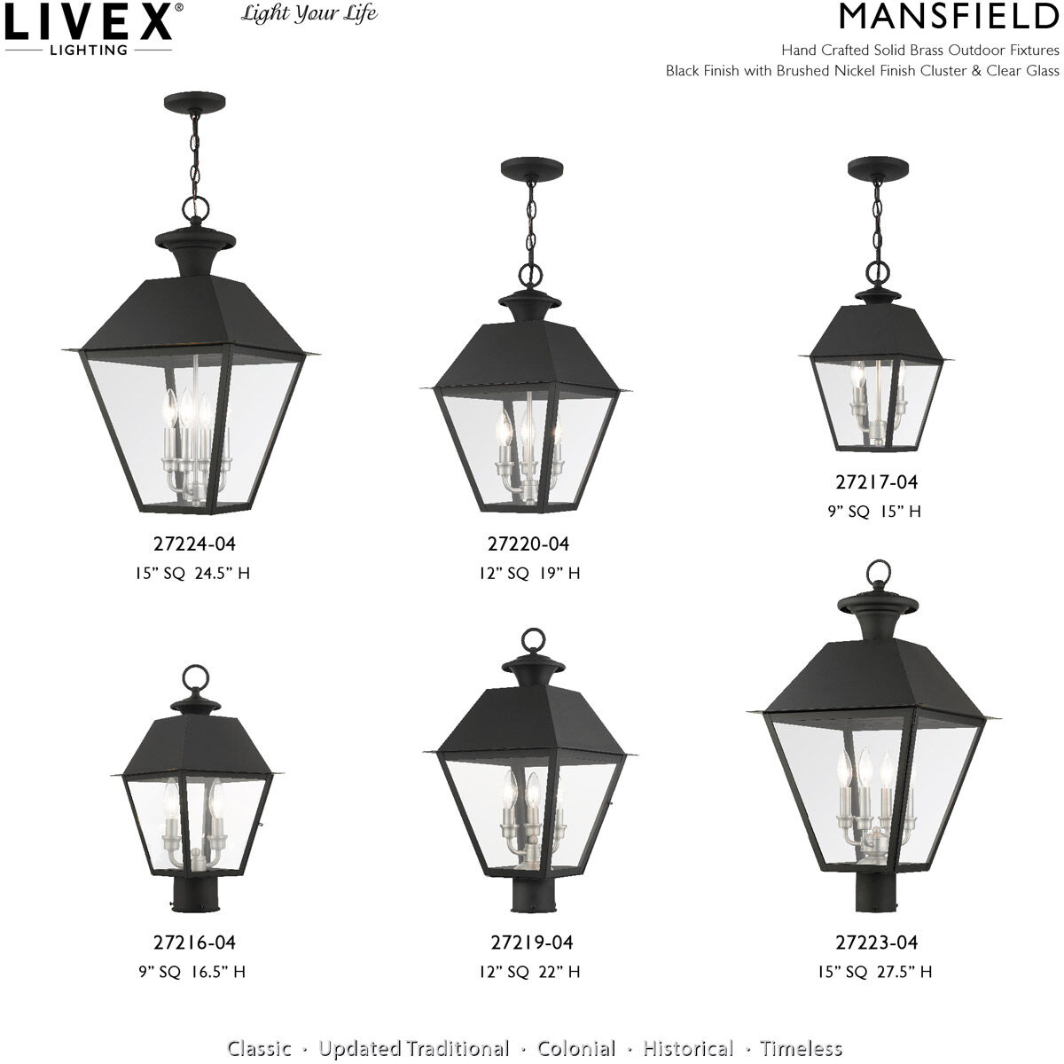 Mansfield 4 Light 28 inch Black Outdoor Wall Lantern