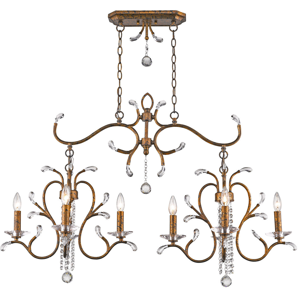 Serafina 8 Light 43 inch Hand Applied Venetian Golden Bronze Linear Chandelier Ceiling Light