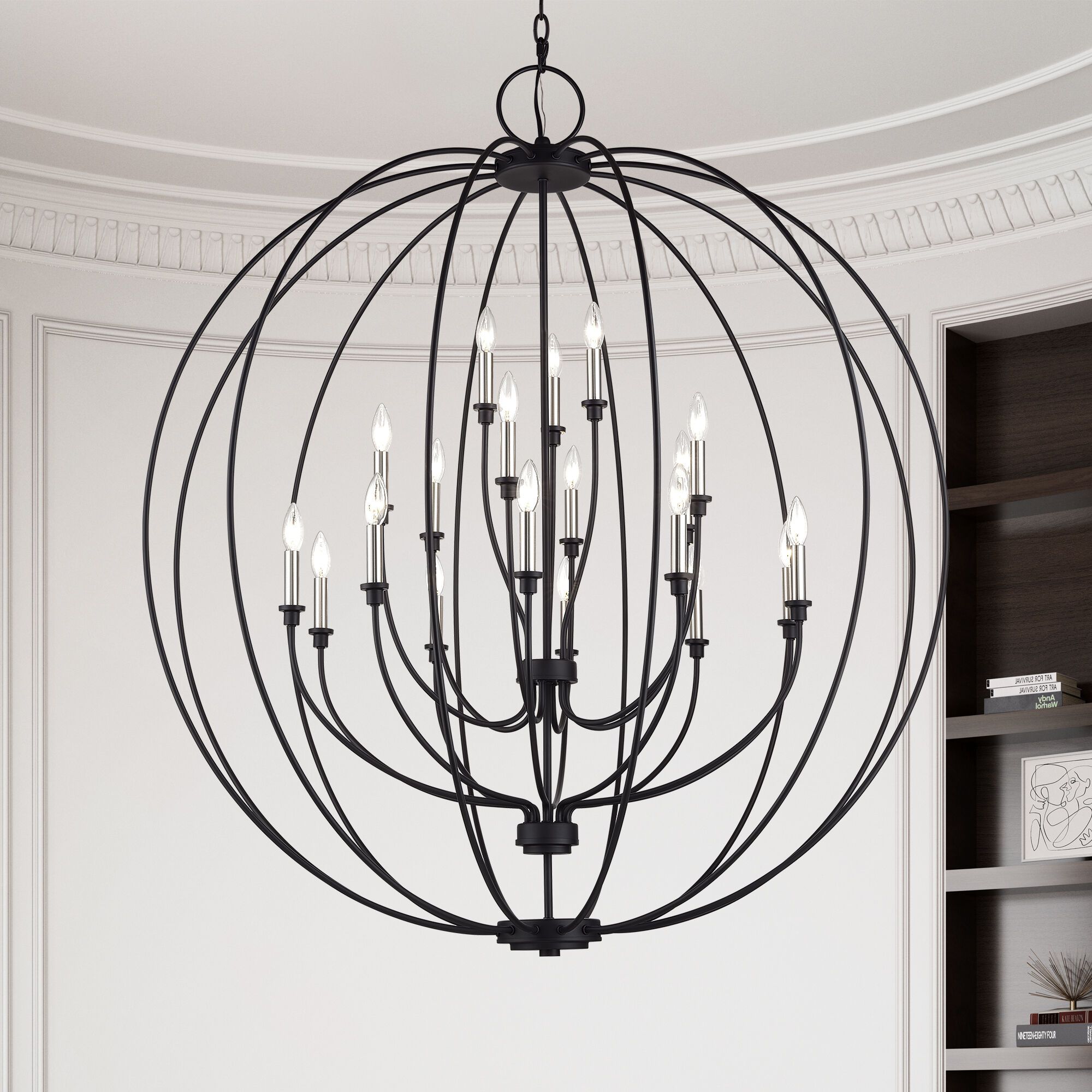 Milania 19 Light 48 inch Black with Brushed Nickel Accents Foyer Chandelier Ceiling Light