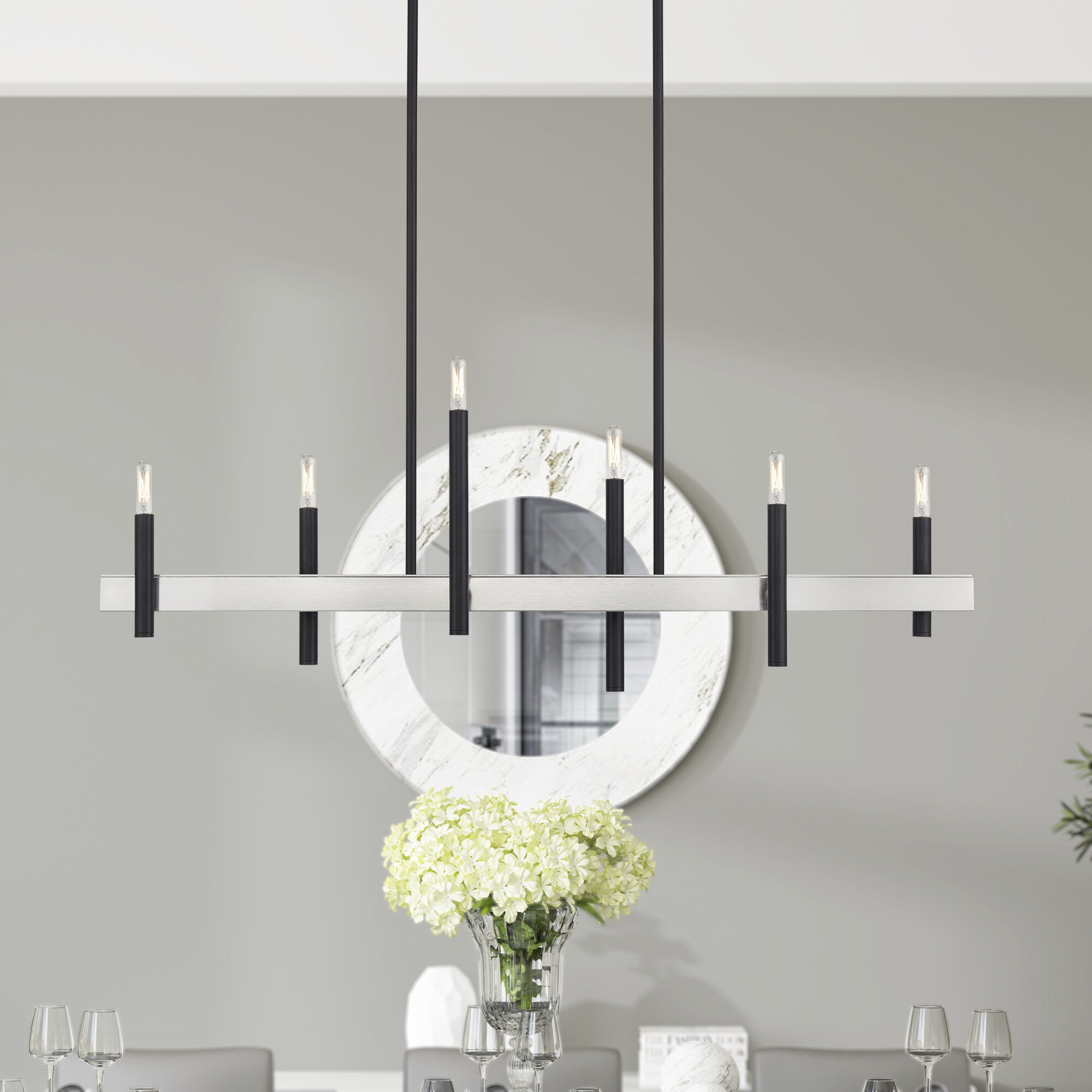 Denmark 6 Light 40 inch Black with Brushed Nickel Accents Linear Chandelier Ceiling Light