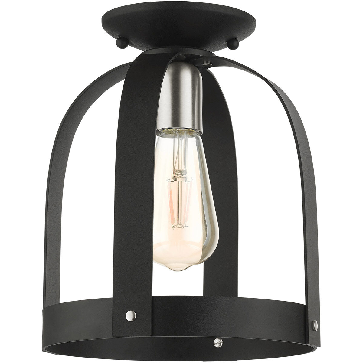 Stoneridge 1 Light 9 inch Textured Black Petite Semi Flush Ceiling Light