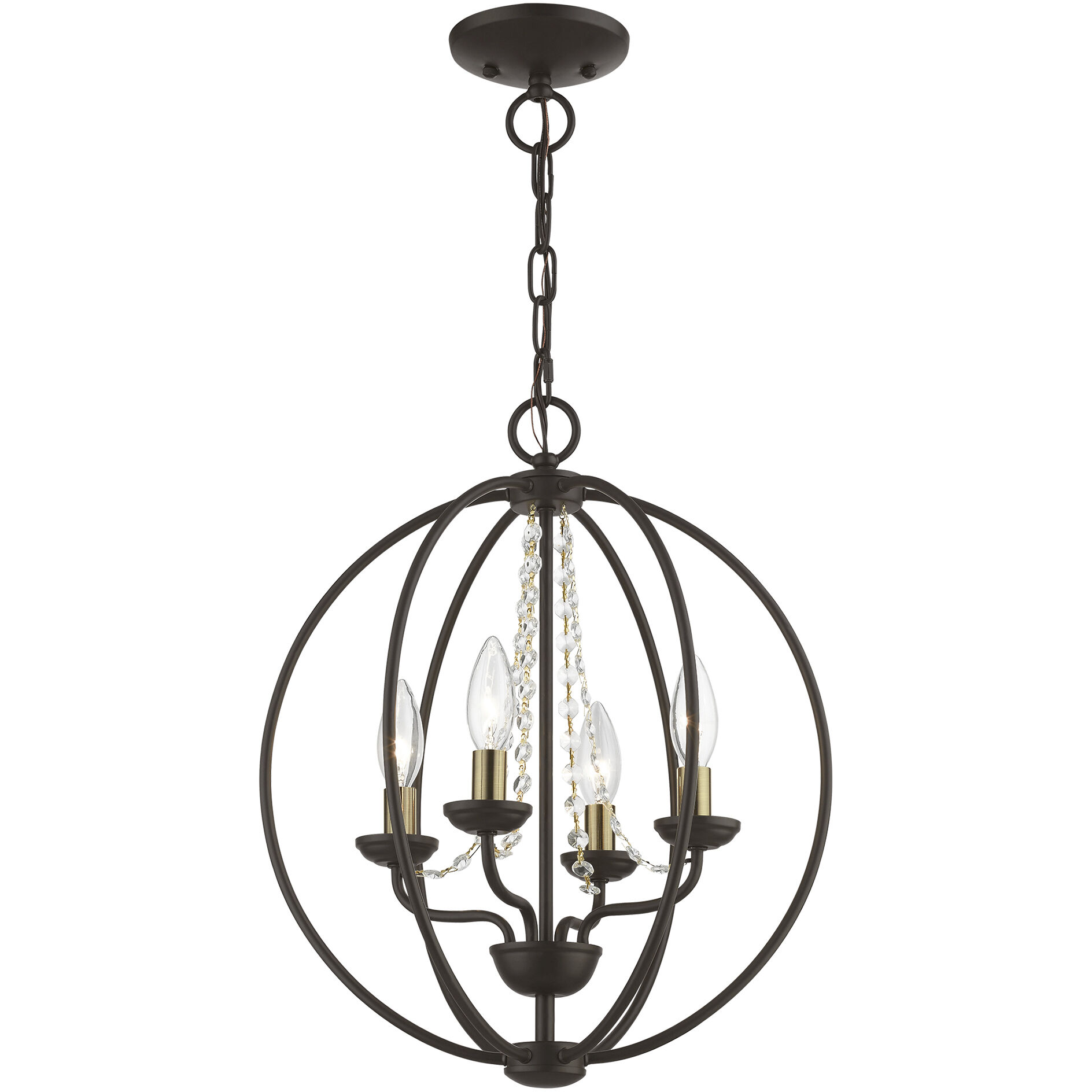 Arabella 4 Light 15 inch Bronze with Antique Brass Finish Candles Convertible Chandelier/ Semi-Flush Ceiling Light, Globe