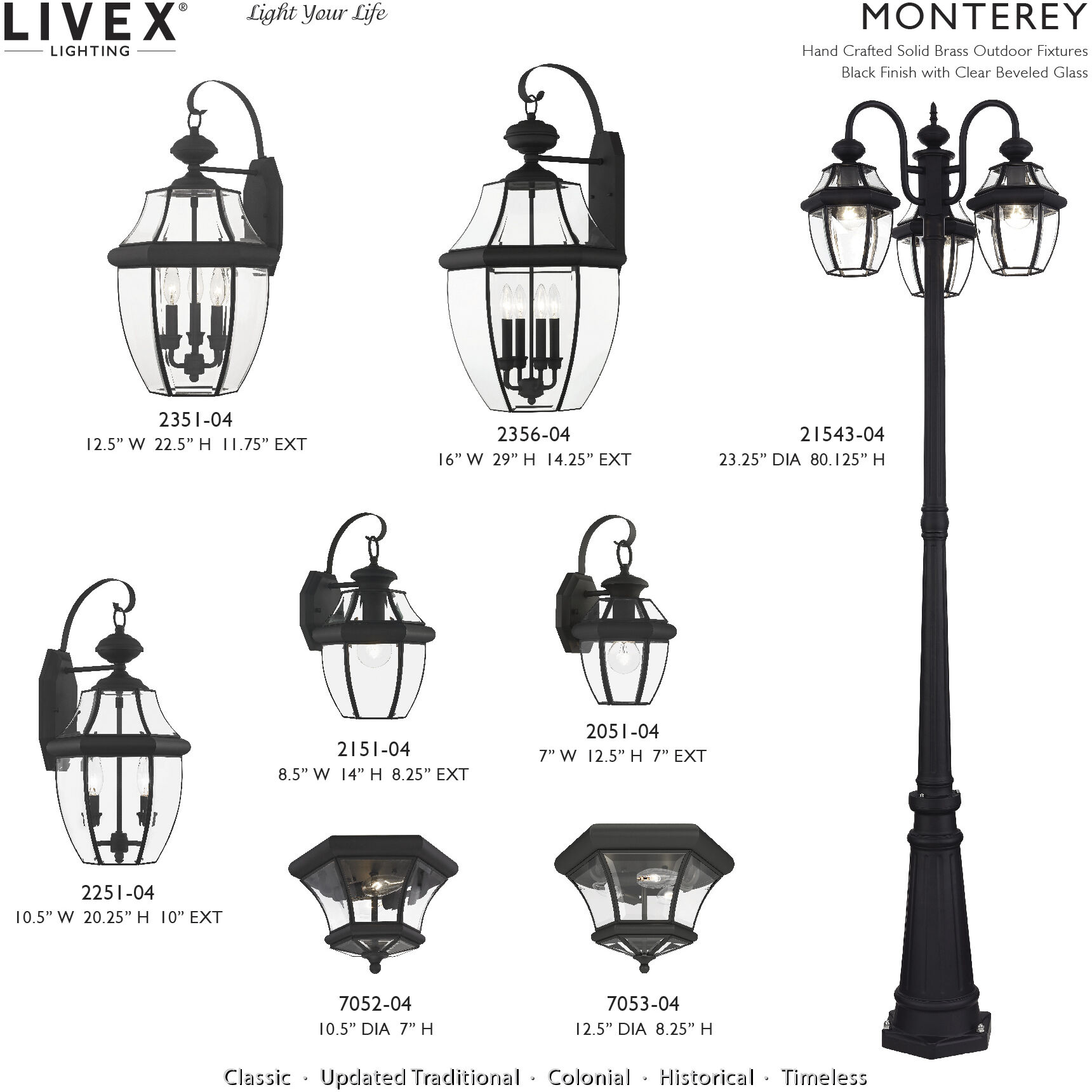 Monterey 3 Light 80.13 inch Black Outdoor 3 Head Post Light