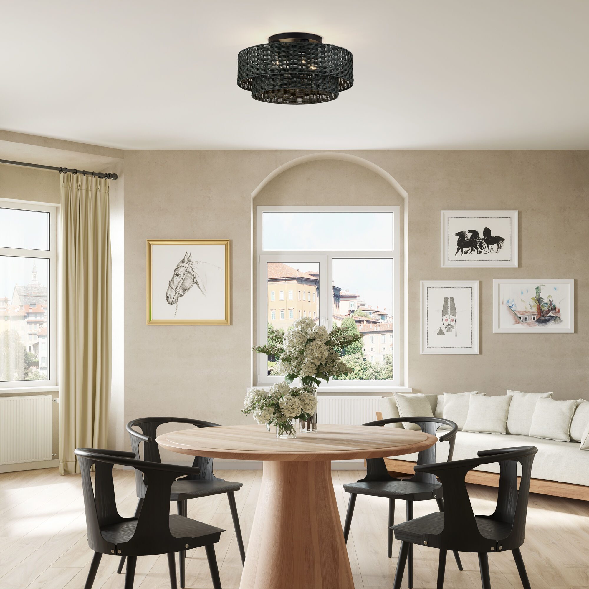 Weavington 4 Light 21 inch Black Semi Flush Mount Ceiling Light, Extra Large