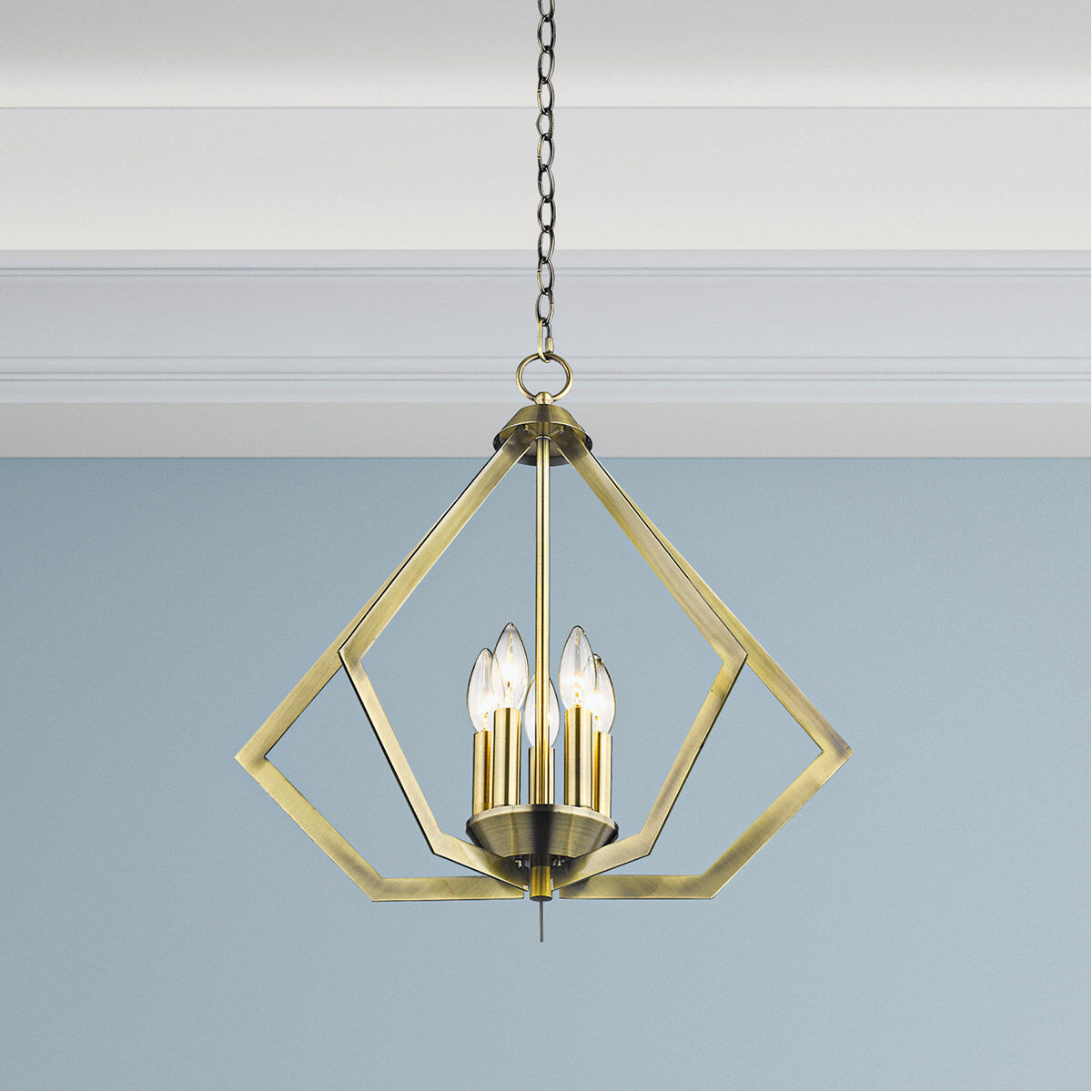 Prism 5 Light 20 inch Antique Brass Chandelier Ceiling Light