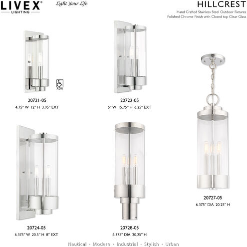 Hillcrest 3 Light 21 inch Polished Chrome Outdoor Wall Lantern