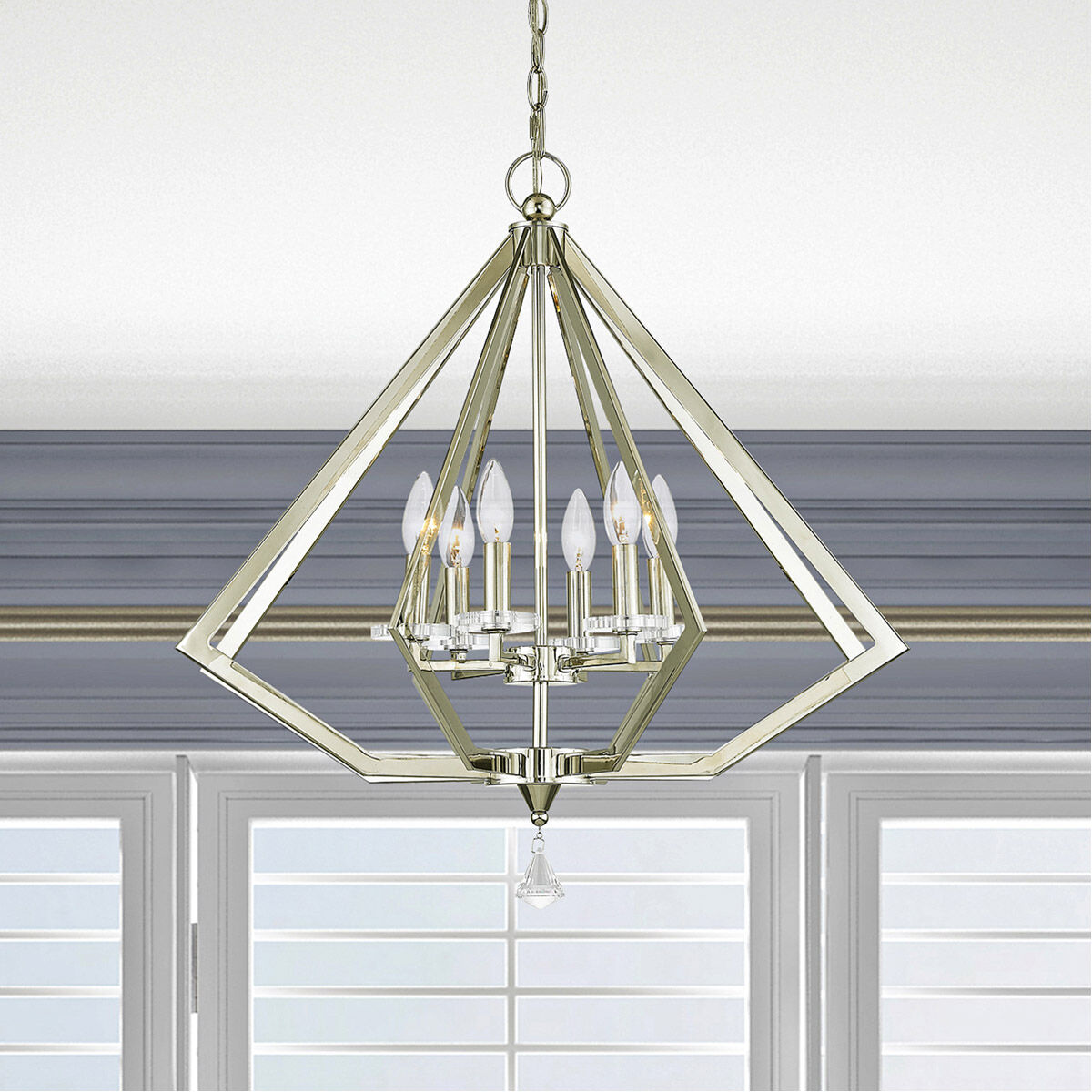 Diamond 6 Light 25 inch Polished Nickel Chandelier Ceiling Light