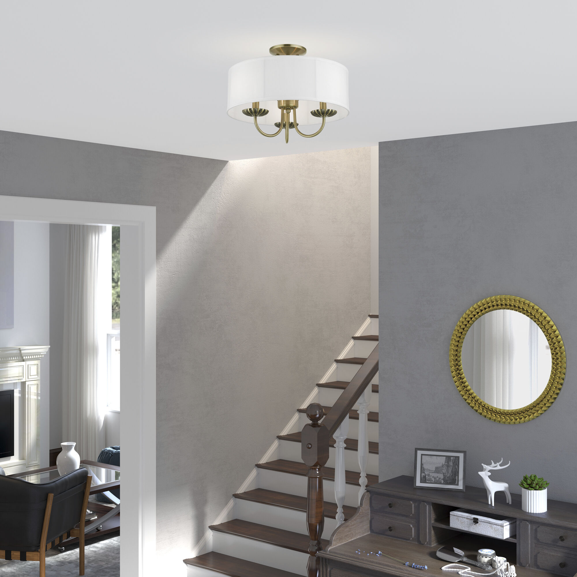 Brookdale 3 Light 16 inch Antique Brass Semi-Flush Mount Ceiling Light