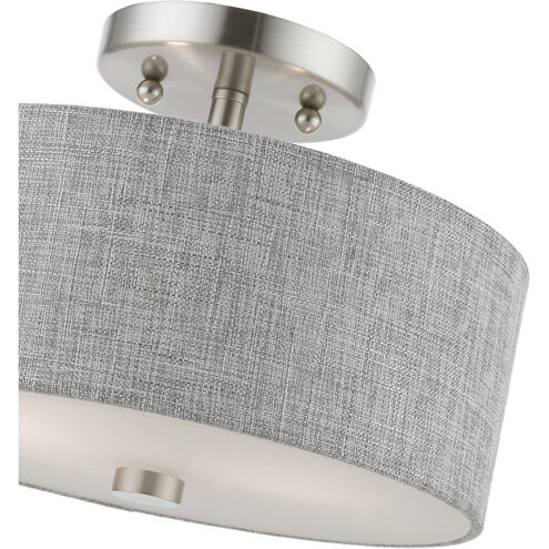 Dakota 2 Light 11 inch Brushed Nickel with Shiny White Accents Semi-Flush Ceiling Light