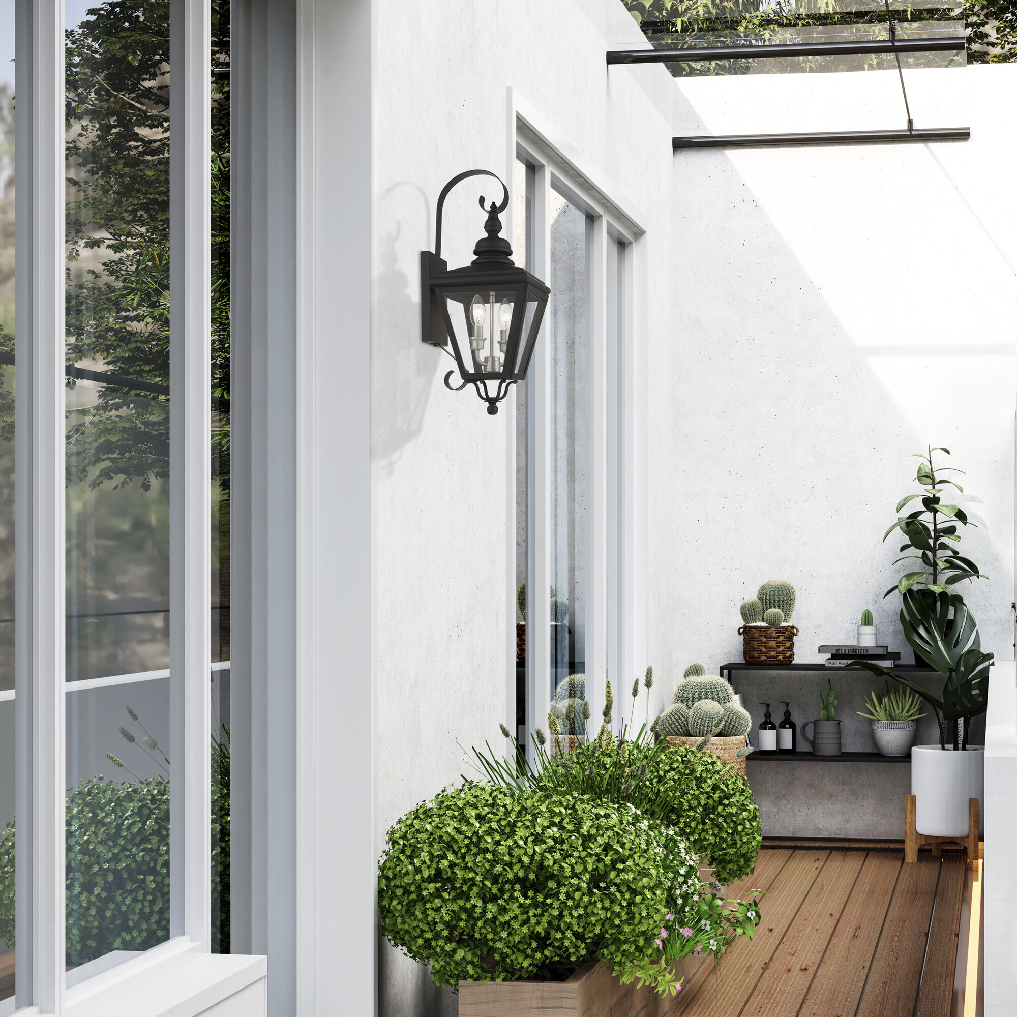 Adams 2 Light 21.5 inch Black with Brushed Nickel Finish Cluster Outdoor Wall Lantern in Black with Brushed Nickel Accent, Medium