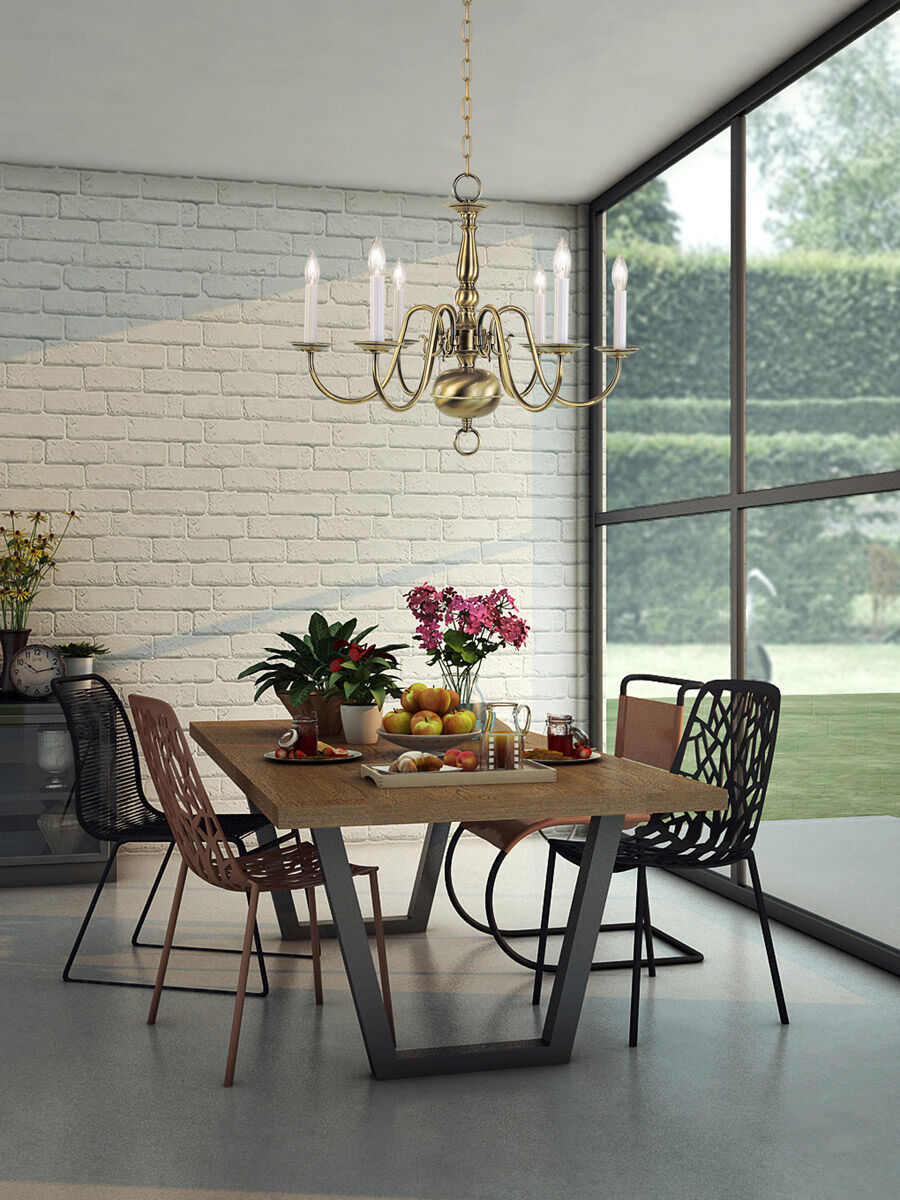 Williamsburgh 6 Light 24 inch Antique Brass Chandelier Ceiling Light