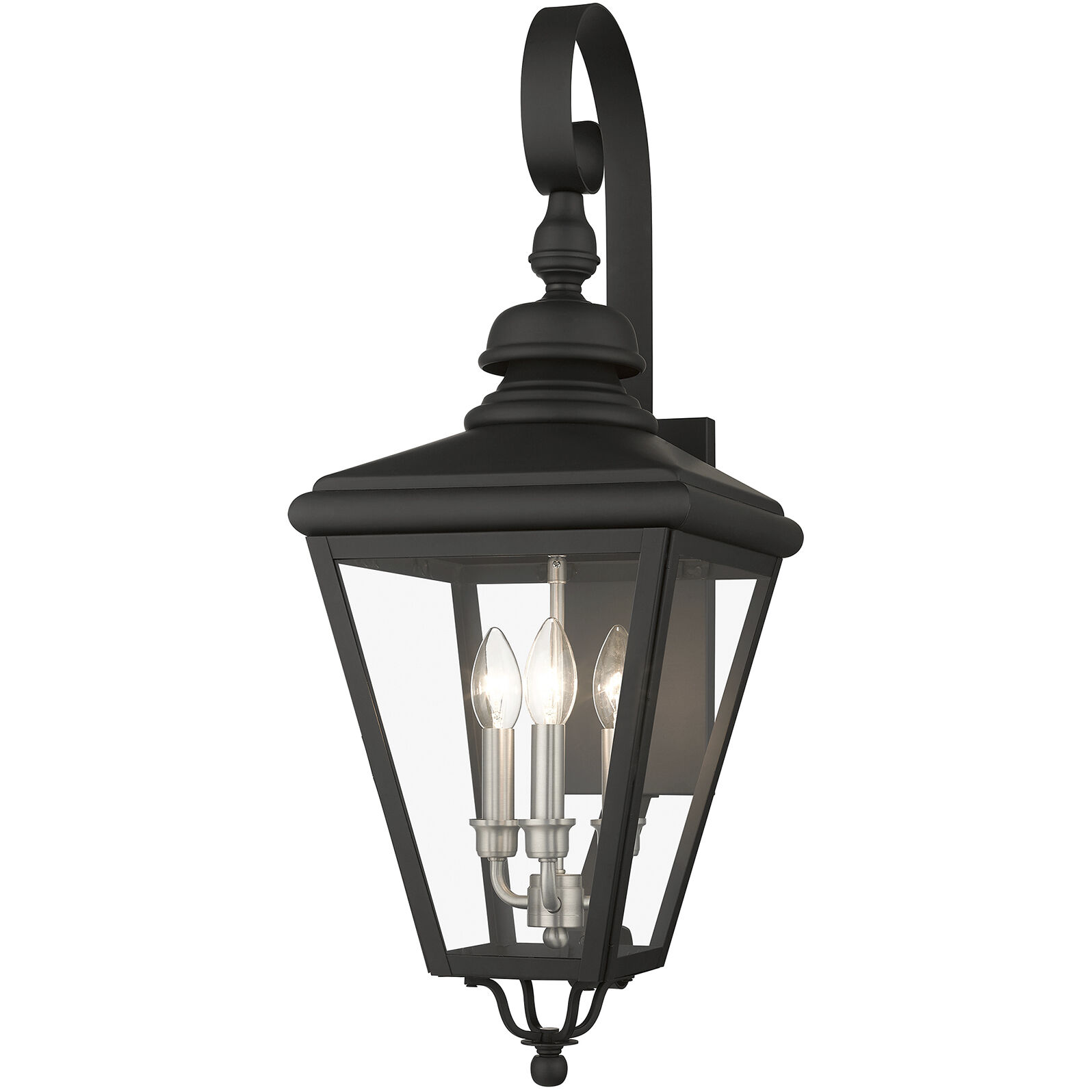 Adams 3 Light 10.63 inch Black with Brushed Nickel Finish Cluster Outdoor Large Wall Lantern Wall Light