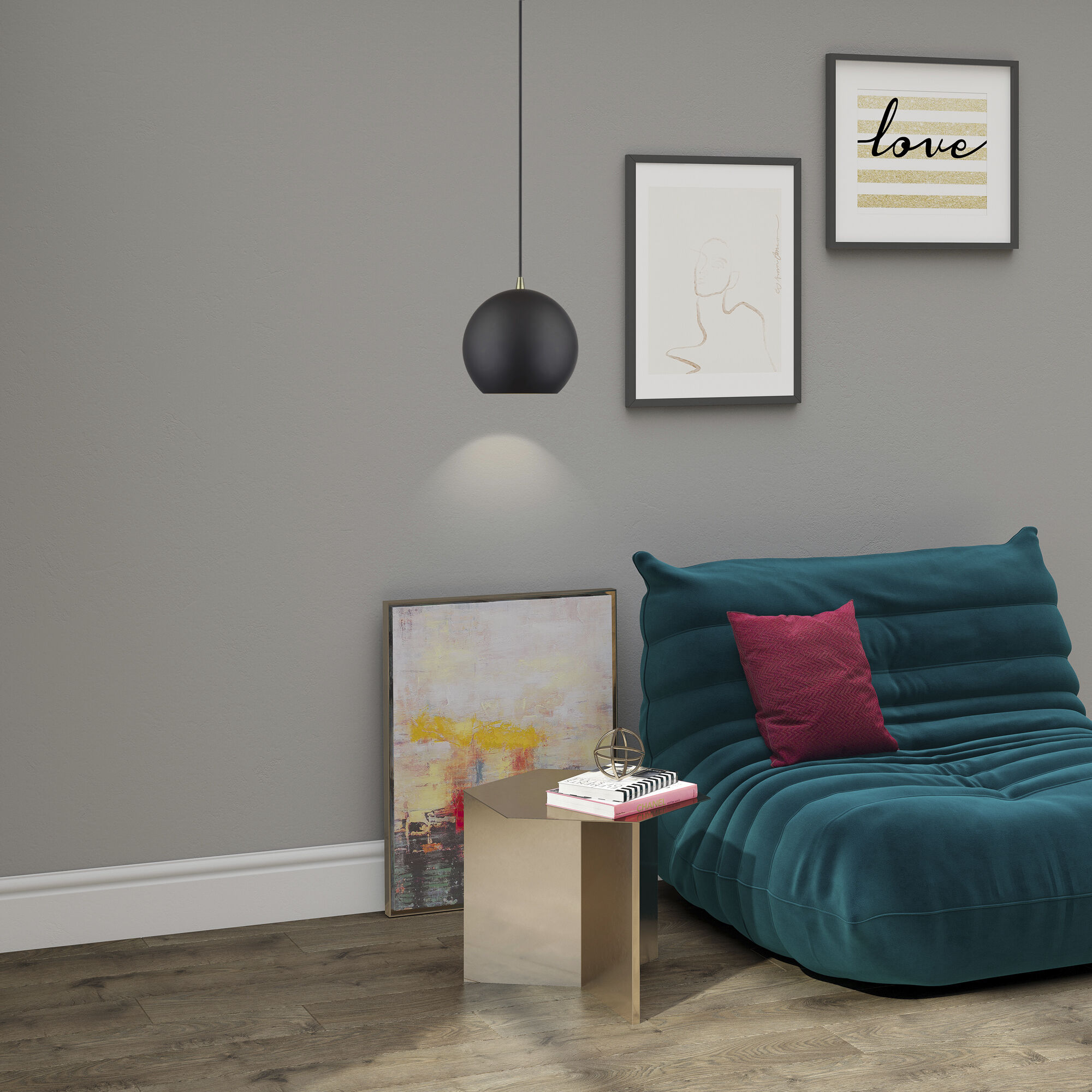 Kuppola 9.25 inch Bronze with Antique Brass Accents Pendant Ceiling Light, Globe