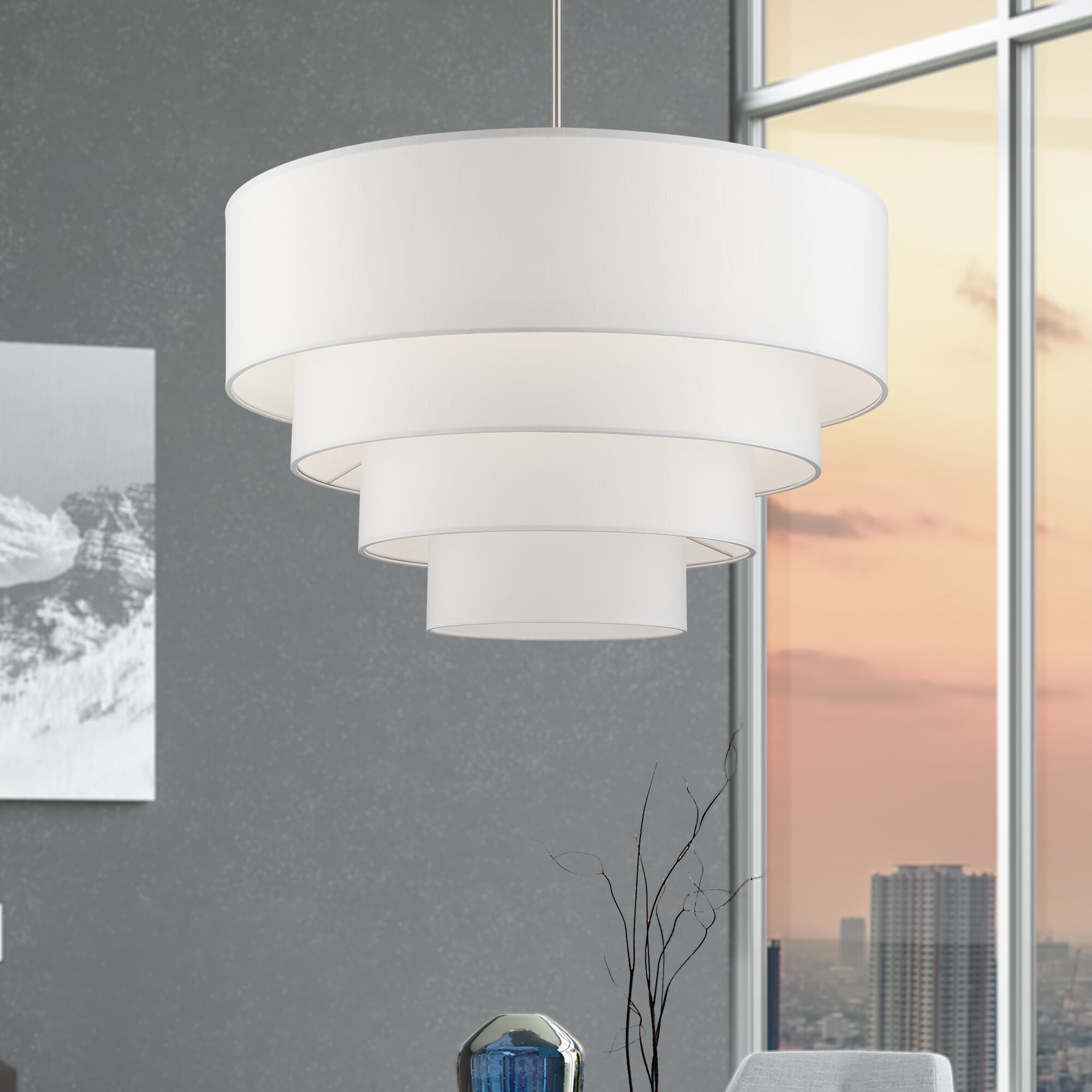 Manorwood 8 Light 35 inch Brushed Nickel Pendant Chandelier Ceiling Light