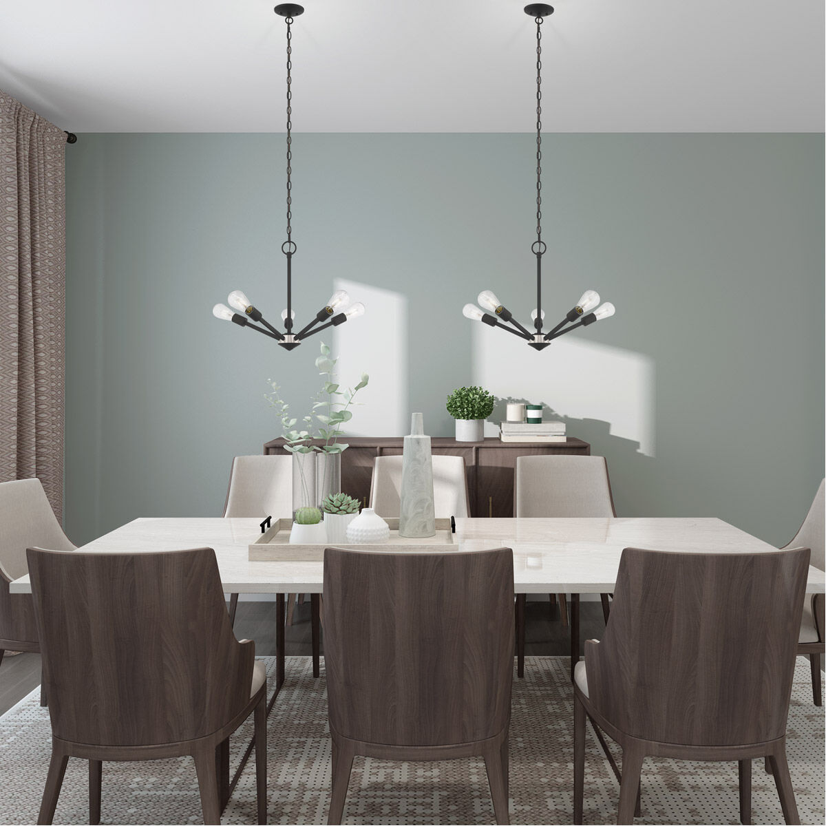 Prague 5 Light 20 inch Black with Brushed Nickel Accents Chandelier Ceiling Light