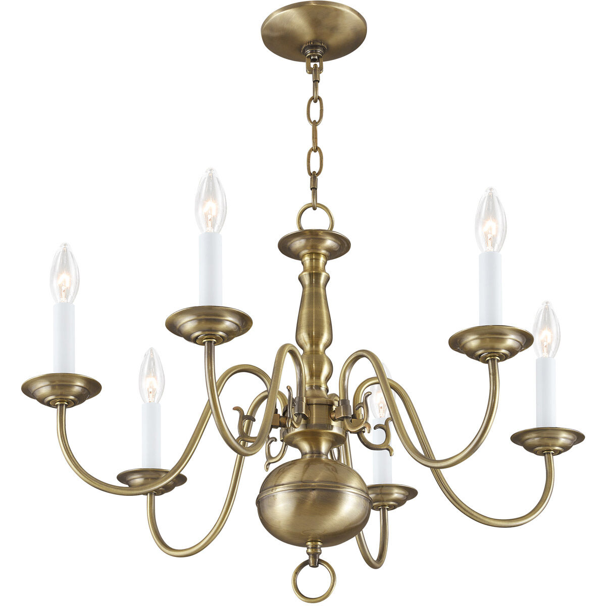 Williamsburgh 6 Light 24 inch Antique Brass Chandelier Ceiling Light