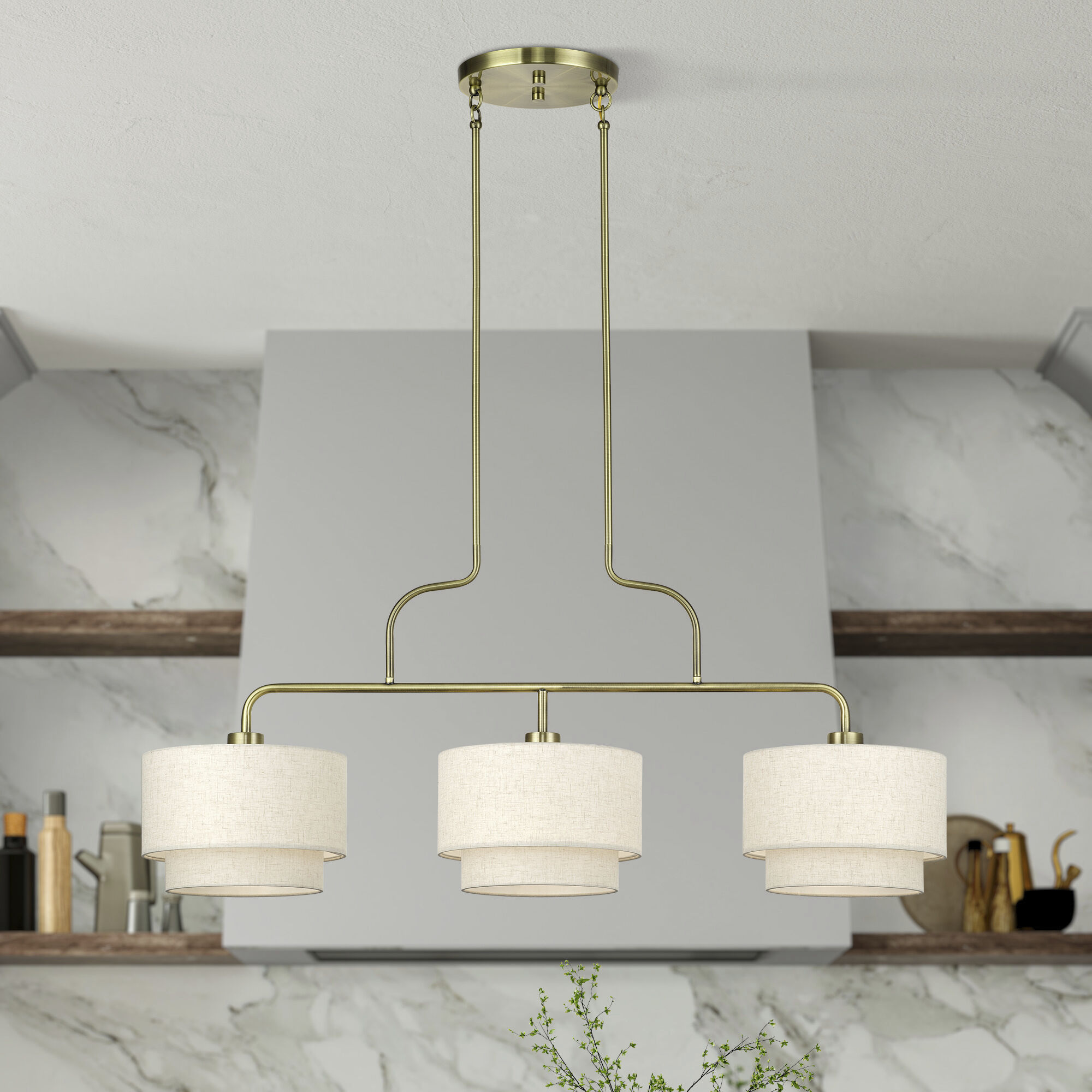 Manorwood 3 Light 48 inch Antique Brass Linear Chandelier Ceiling Light, Extra Large