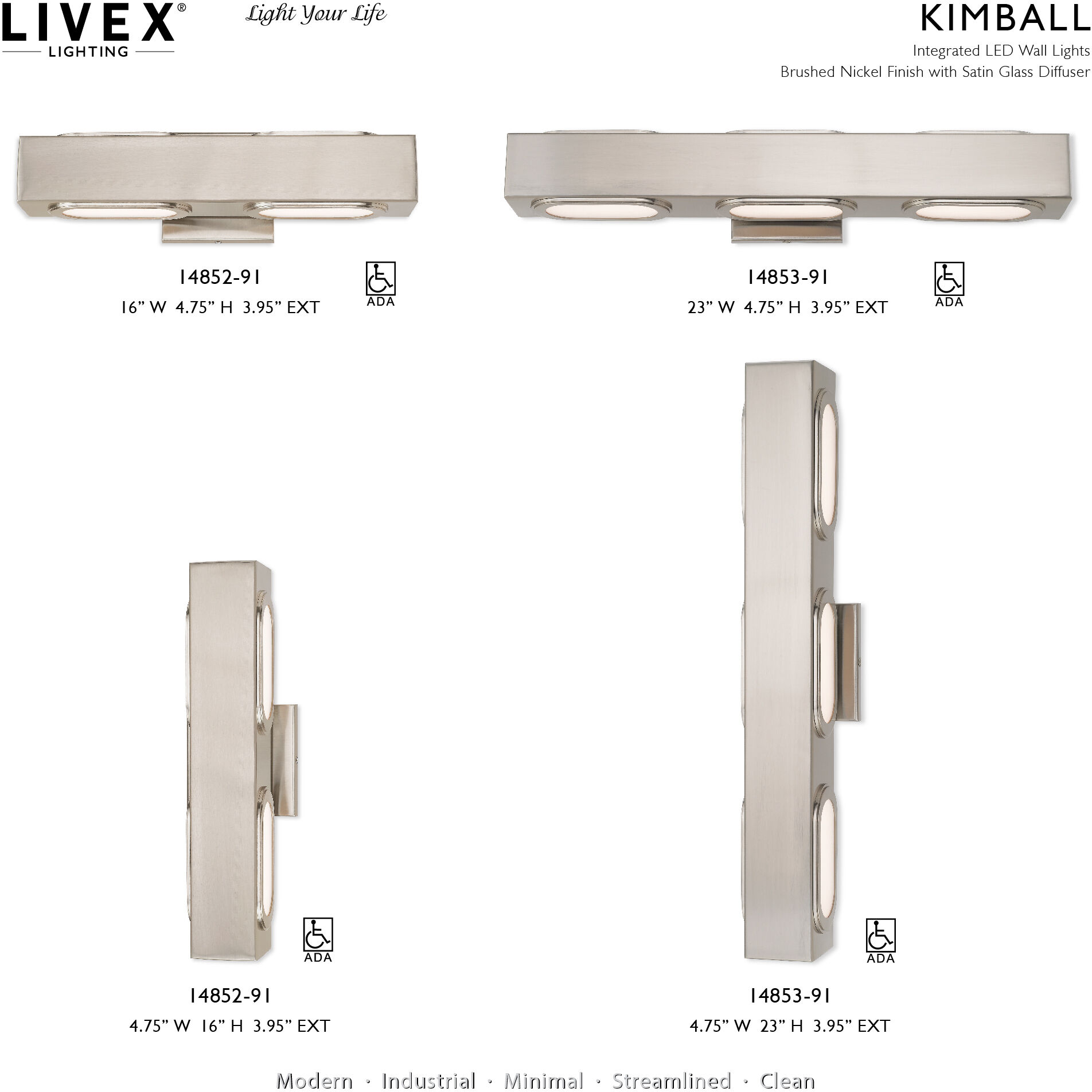 Kimball LED 16 inch Brushed Nickel ADA Bath Vanity Wall Light