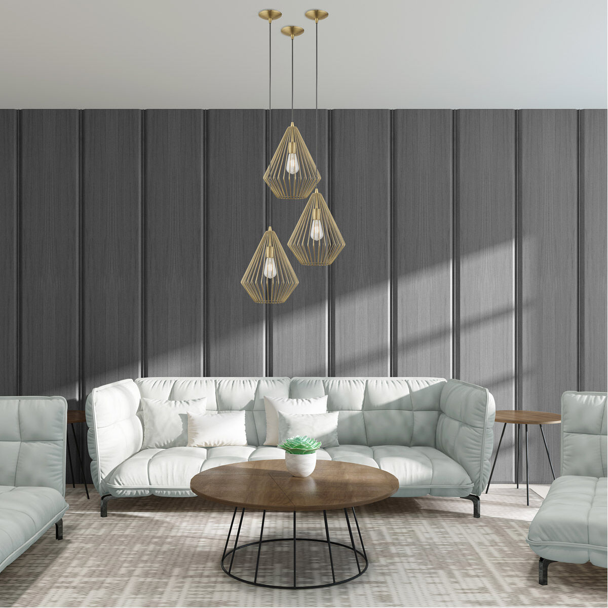 Geometric 1 Light 12 inch Antique Brass Mini Pendant Ceiling Light