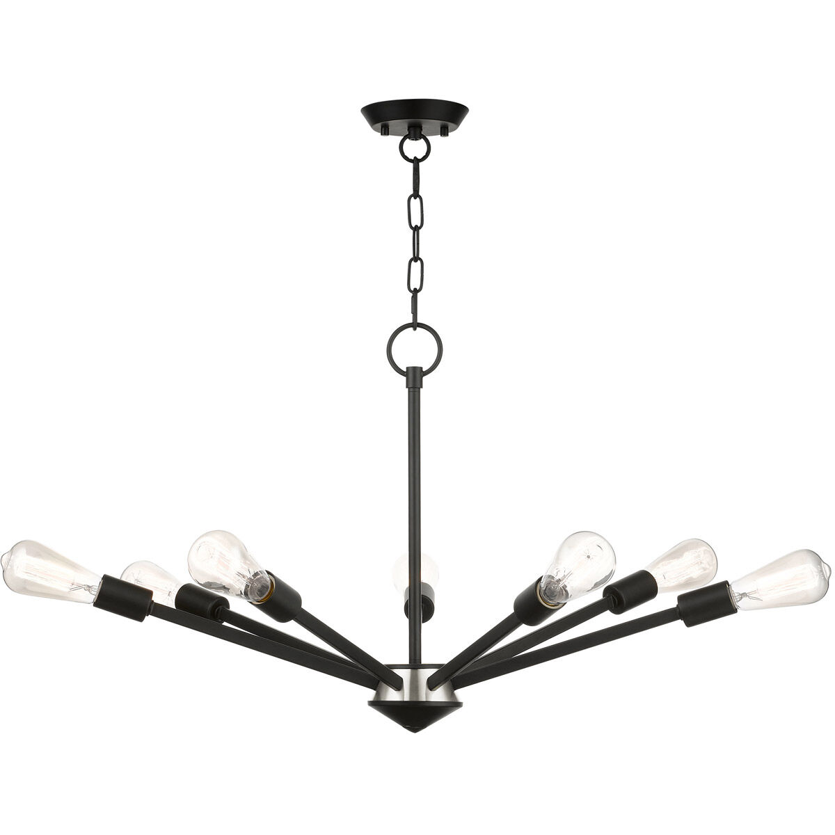 Prague 7 Light 29.25 inch Black with Brushed Nickel Accents Chandelier Ceiling Light