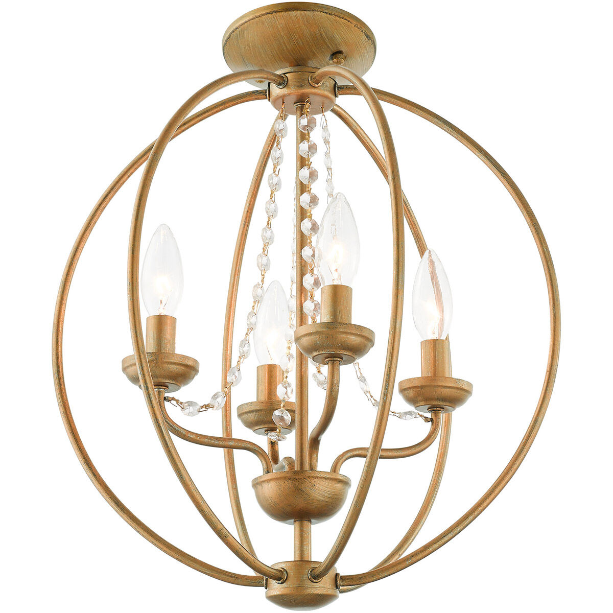 Arabella 4 Light 15 inch Antique Gold Leaf Convertible Mini Chandelier/Ceiling Mount Ceiling Light