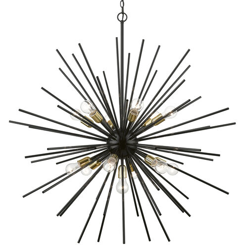 Tribeca 13 Light 42 inch Shiny Black with Polished Brass Accents Foyer Chandelier Ceiling Light, Extra Large