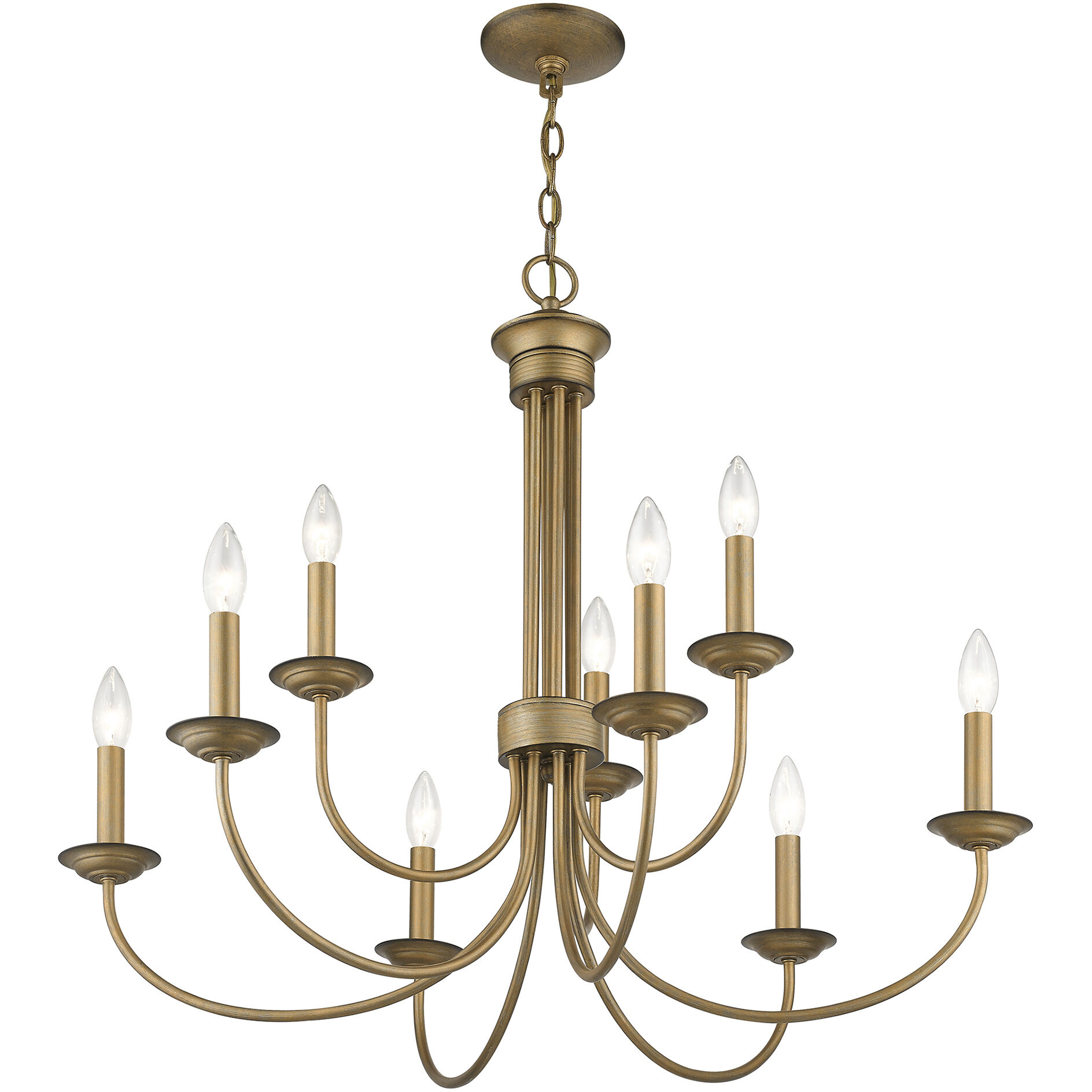 Estate 9 Light 30 inch Antique Gold Leaf Chandelier Ceiling Light, Large, 2-Tier