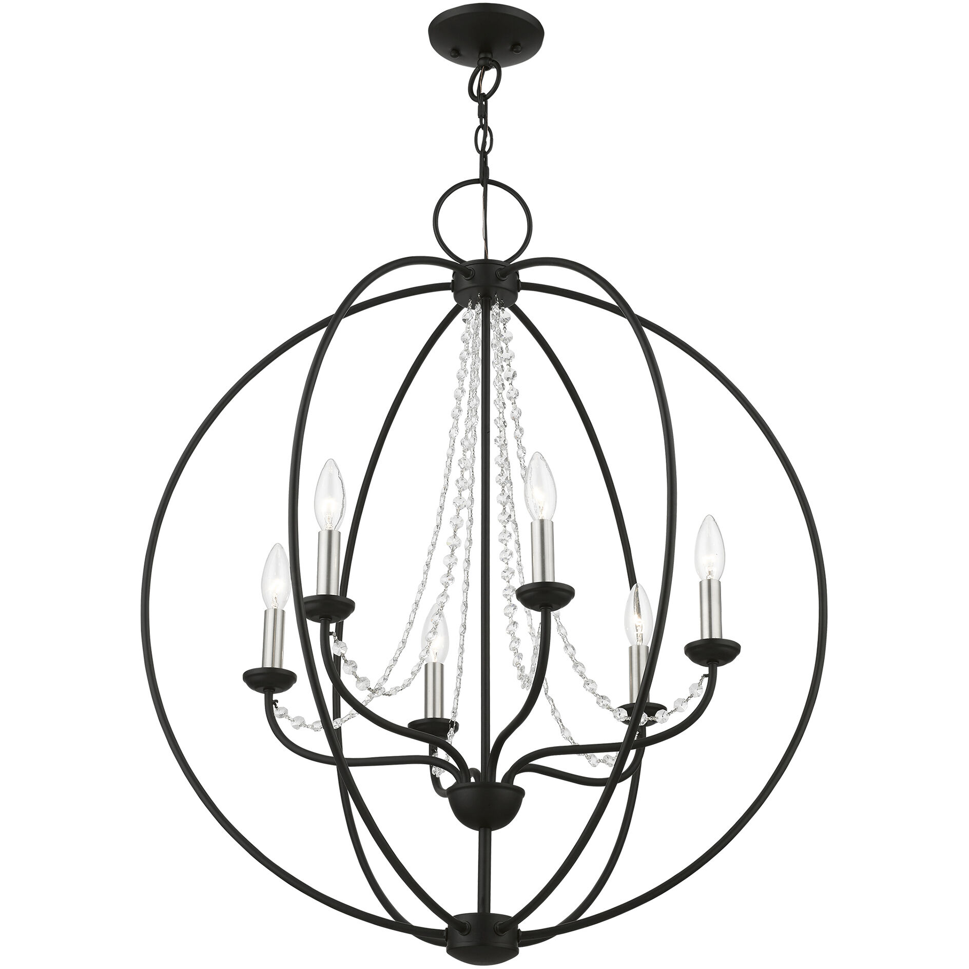 Arabella 6 Light 28 inch Black with Brushed Nickel Finish Candles Pendant Chandelier Ceiling Light, Globe