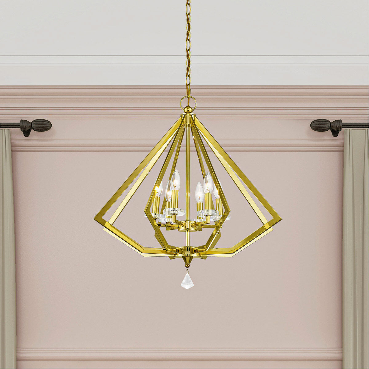 Diamond 6 Light 25 inch Polished Brass Chandelier Ceiling Light
