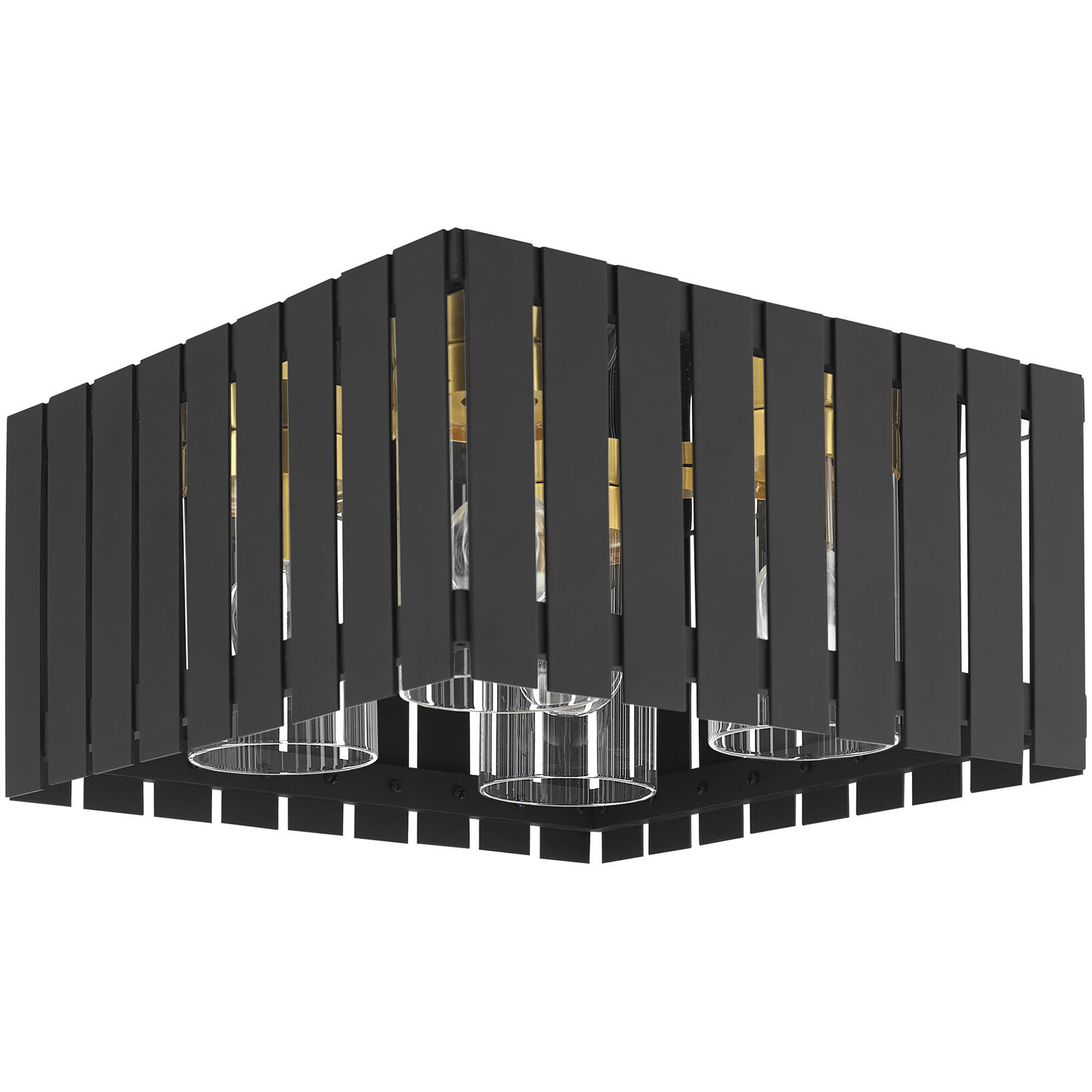 Greenwich 4 Light 13 inch Black with Satin Brass Accents Outdoor Flush Mount