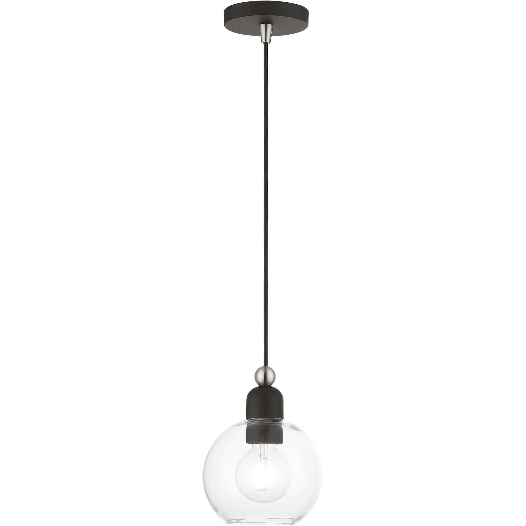 Downtown 1 Light 6.5 inch Black with Brushed Nickel Accents Mini Pendant Ceiling Light, Sphere
