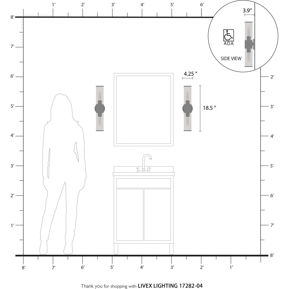 Banca 2 Light 4 inch Black with Brushed Nickel Accent ADA Vanity Sconce Wall Light
