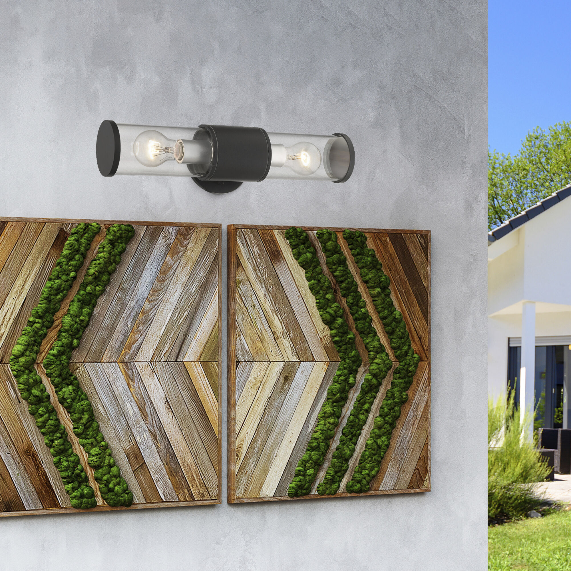 Atlantic 2 Light 17 inch Textured Black with Antique Silver Finish Accents ADA Outdoor Large ADA Wall Lantern Wall Light