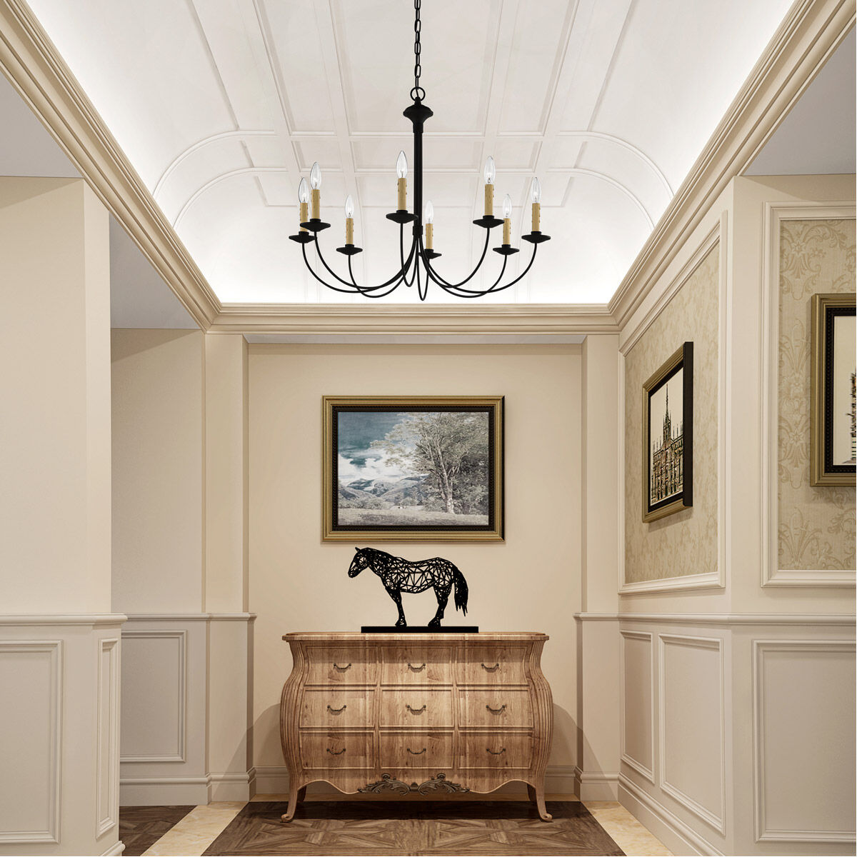 Heritage 8 Light 30 inch Black Chandelier Ceiling Light