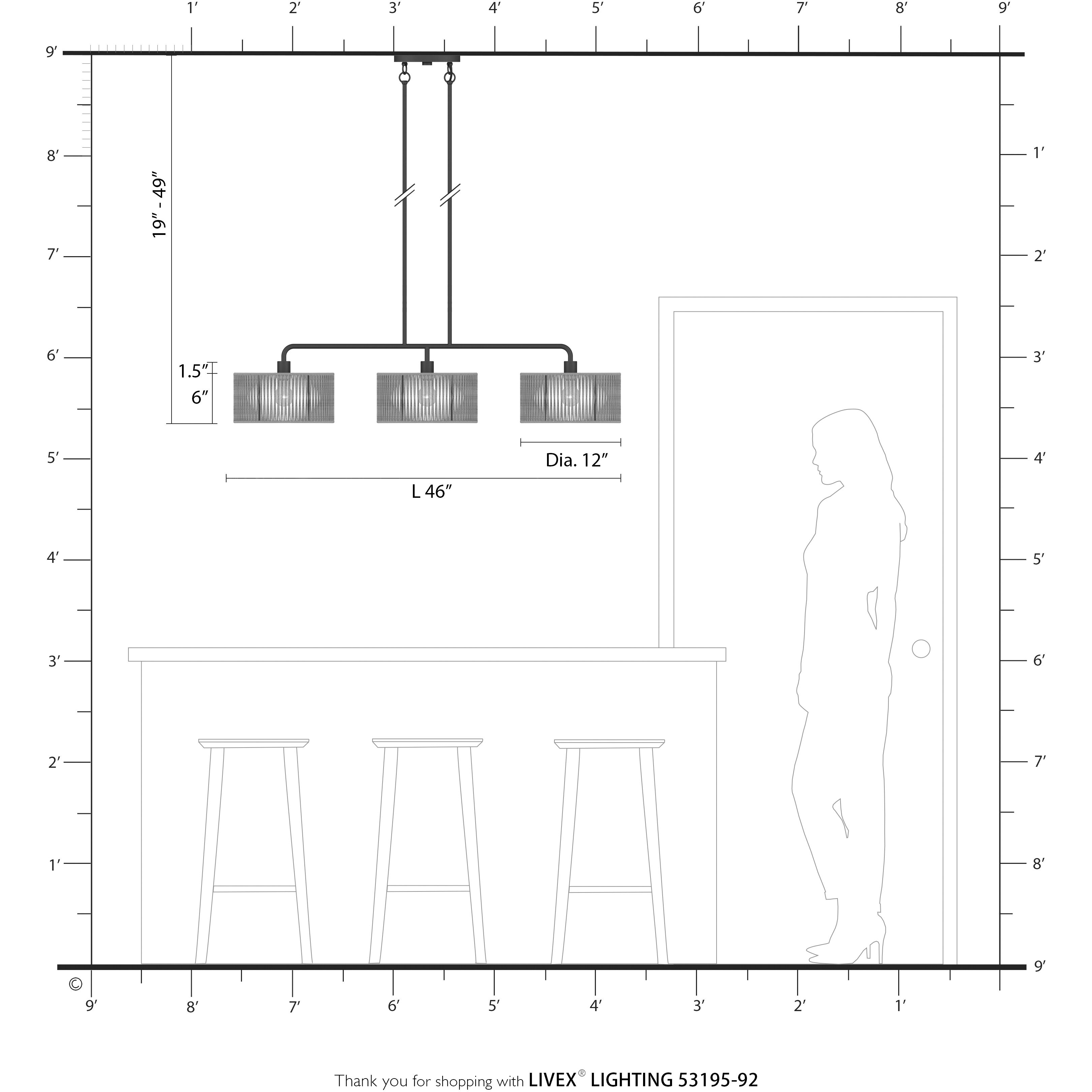 Goldiemesh 3 Light 46 inch English Bronze Linear Chandelier Ceiling Light, Extra Large