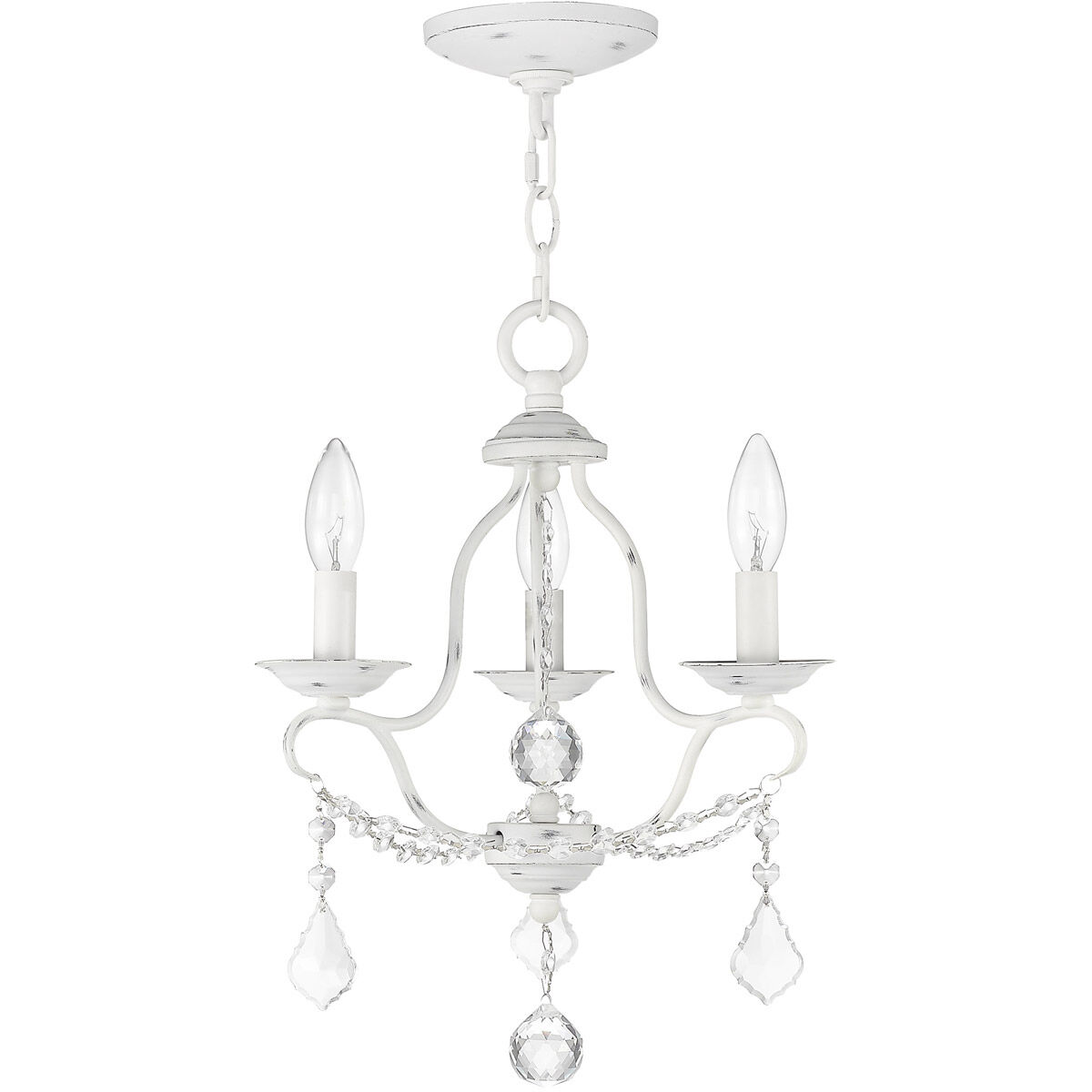 Chesterfield 3 Light 12 inch Antique White Mini Chandelier Ceiling Light